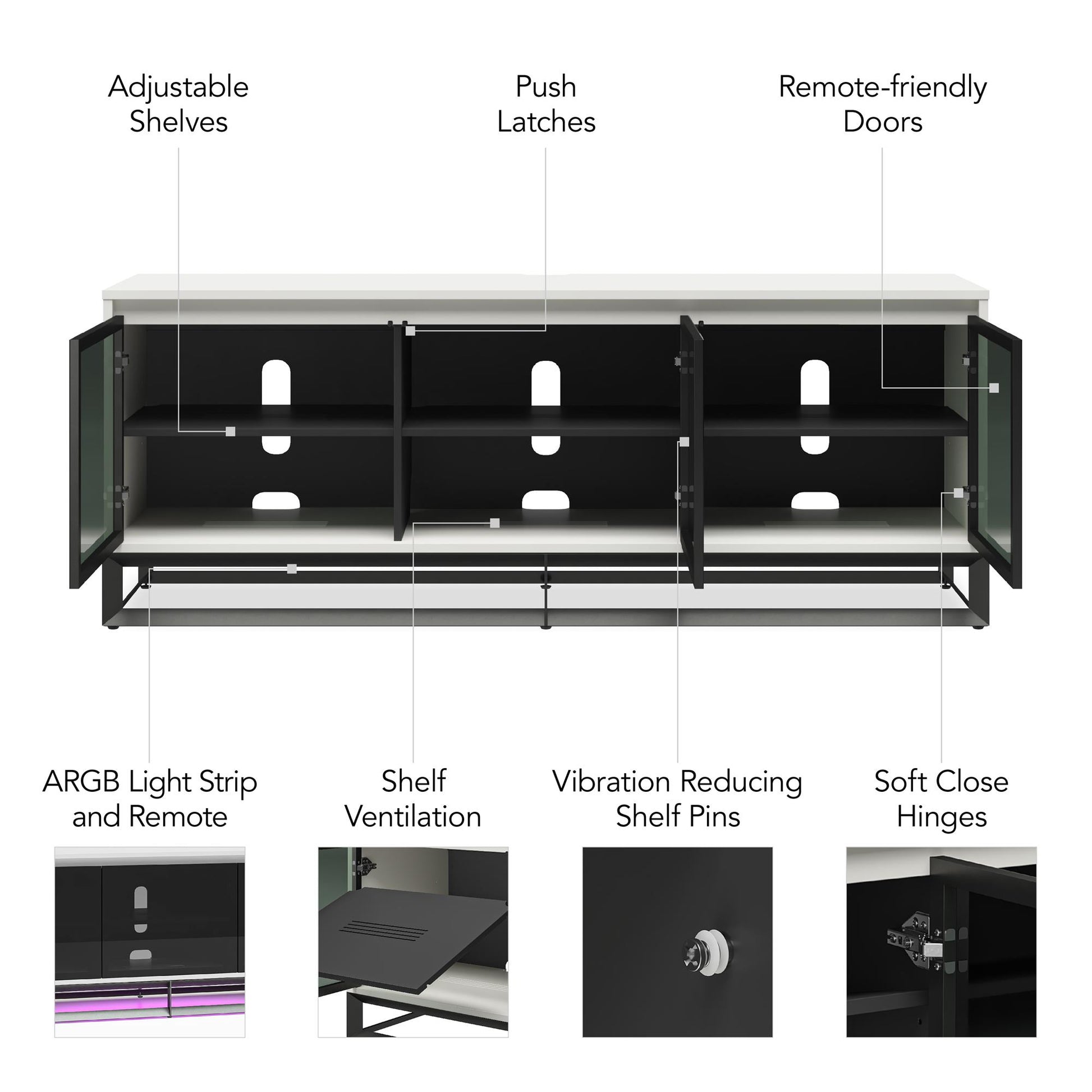 68" Media Console with Beveled Steel Base for TVs up to 77", Black - Black