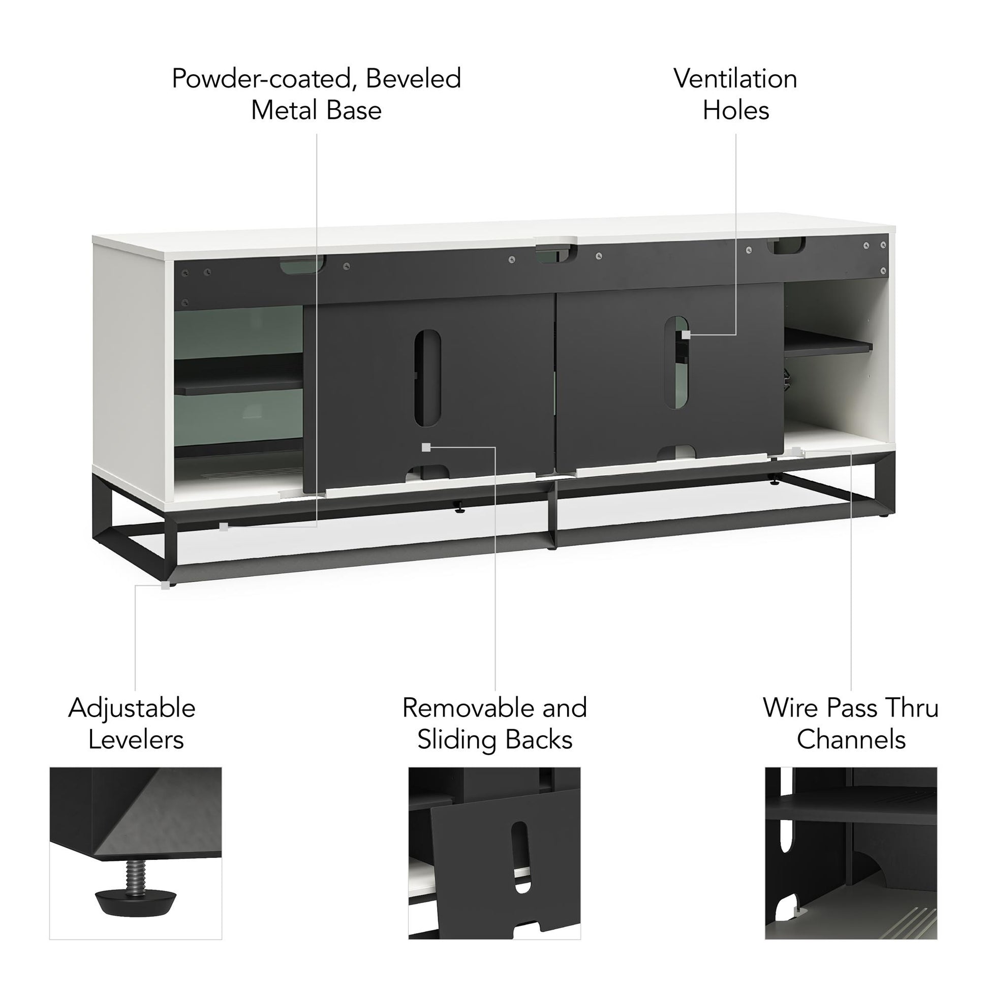 68" Media Console with Beveled Steel Base for TVs up to 77", Black - Black