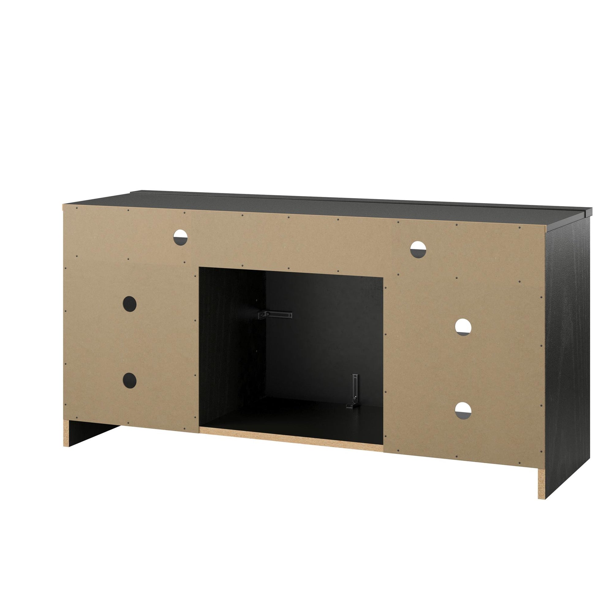 Hendrix 55" TV Stand with Electric Fireplace Insert and 6 Shelves - Black Oak