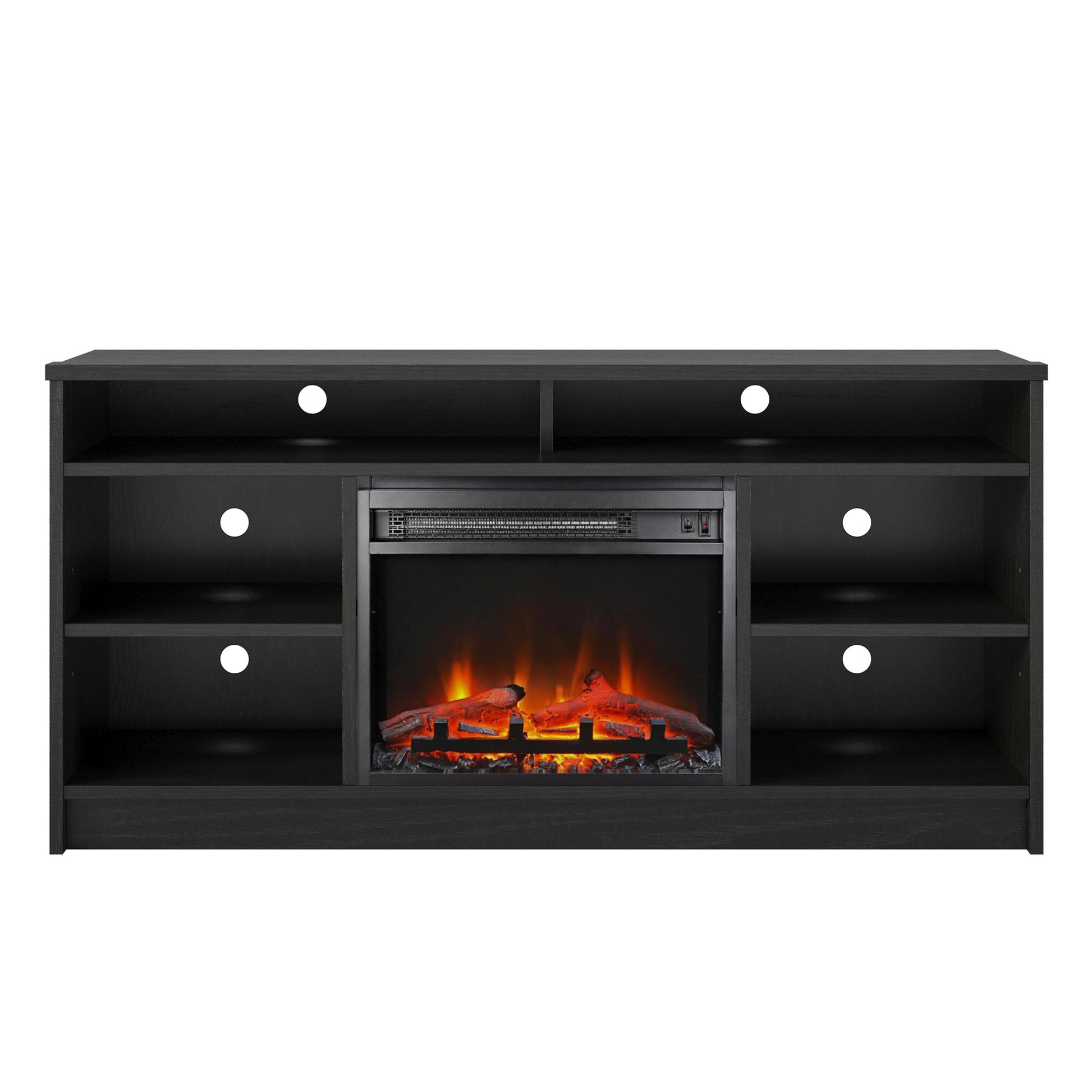 Hendrix 55" TV Stand with Electric Fireplace Insert and 6 Shelves - Black Oak