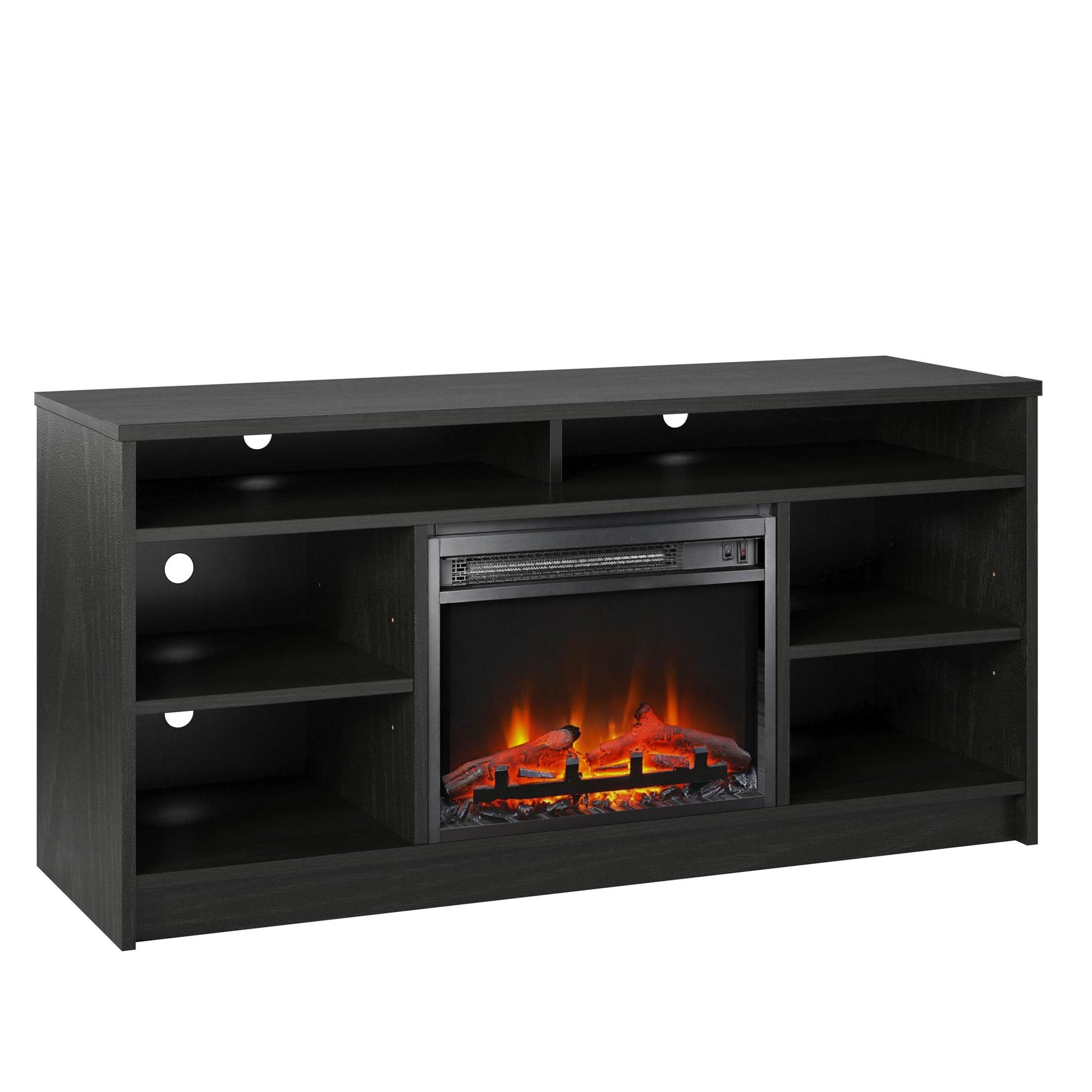 Hendrix 55" TV Stand with Electric Fireplace Insert and 6 Shelves - Black Oak