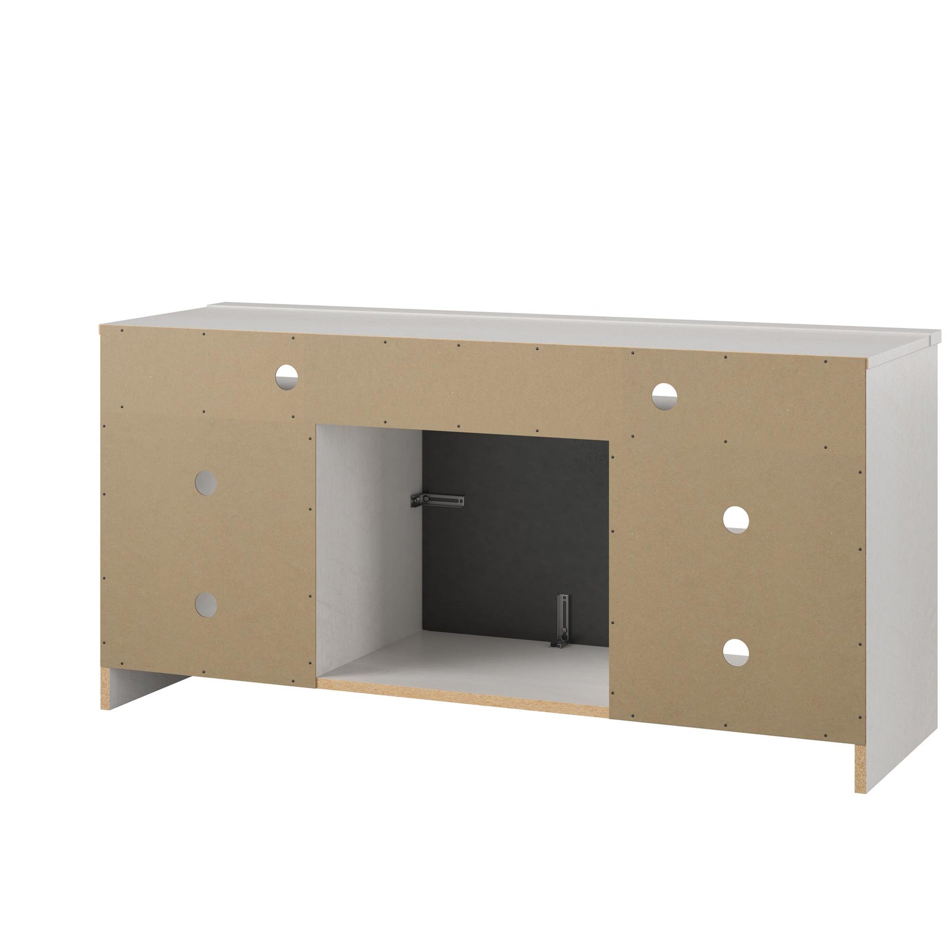 Hendrix 55" TV Stand with Electric Fireplace Insert and 6 Shelves - Ivory Oak