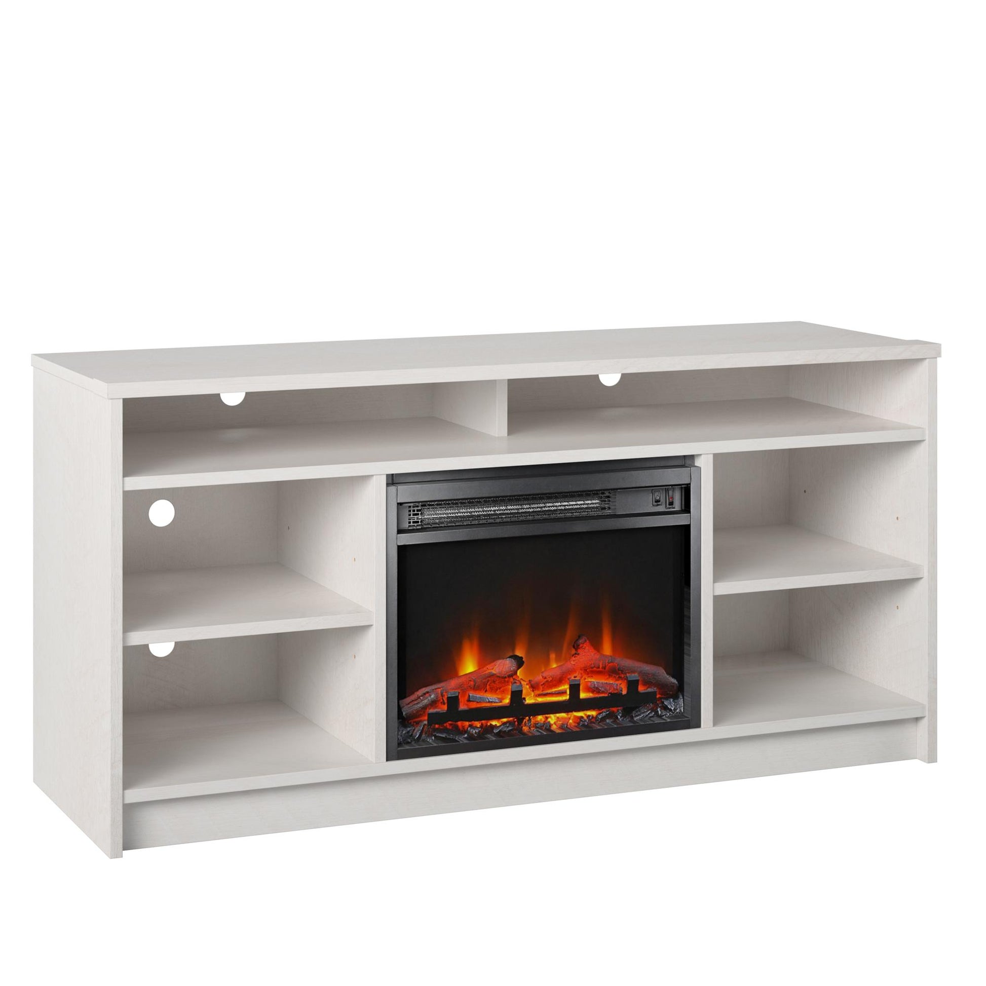 Hendrix 55" TV Stand with Electric Fireplace Insert and 6 Shelves - Ivory Oak