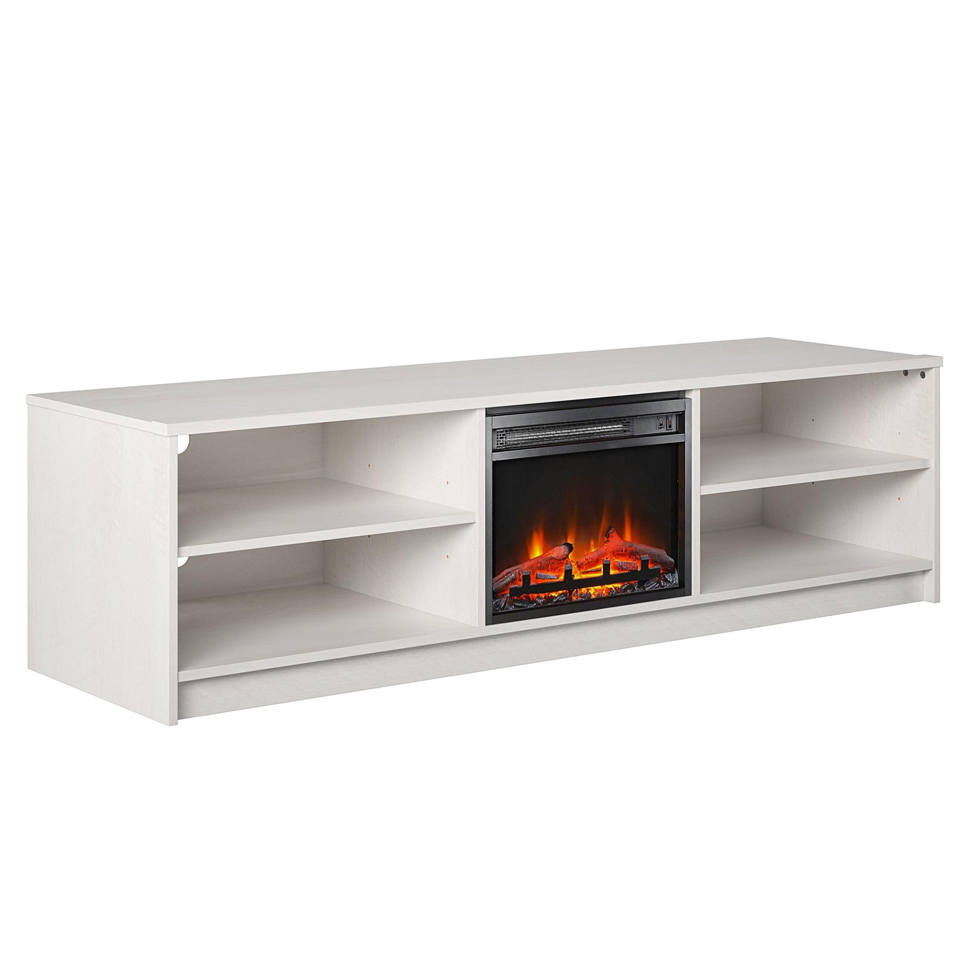 Noble 75" TV Stand with Electric Fireplace Insert and 4 Shelves - Ivory Oak