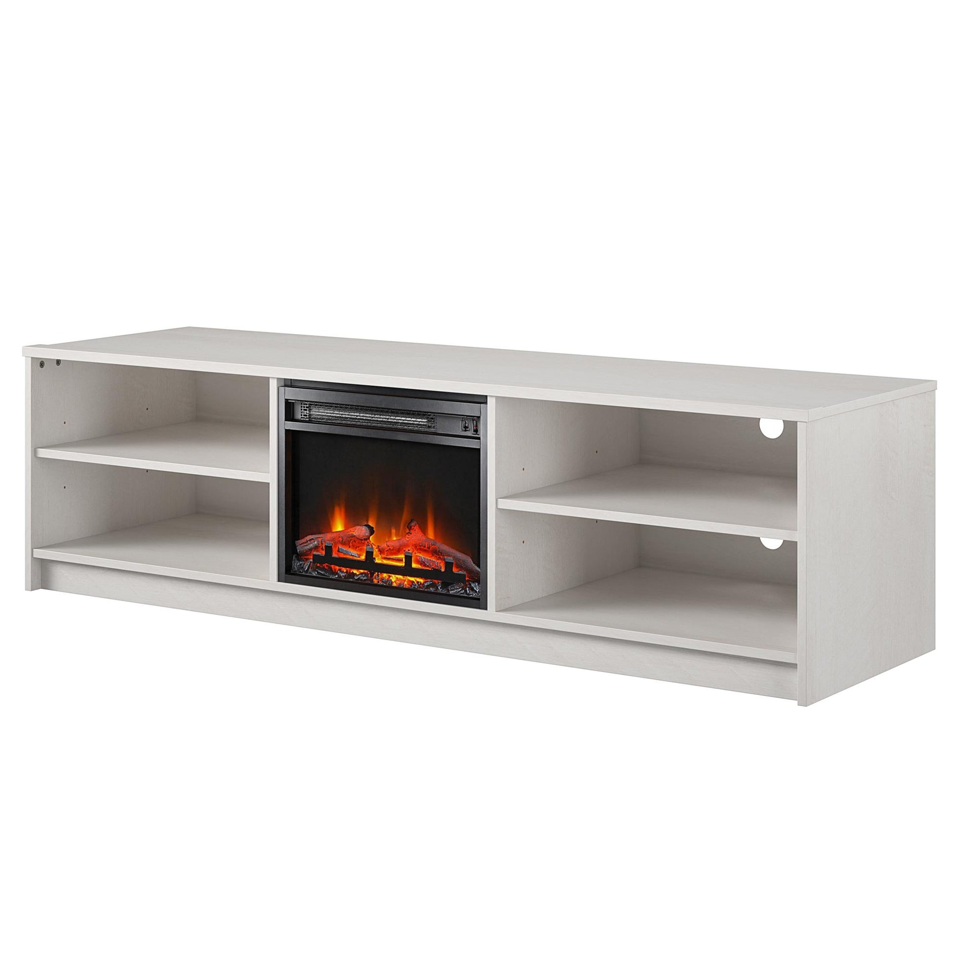 Noble 75" TV Stand with Electric Fireplace Insert and 4 Shelves - Ivory Oak