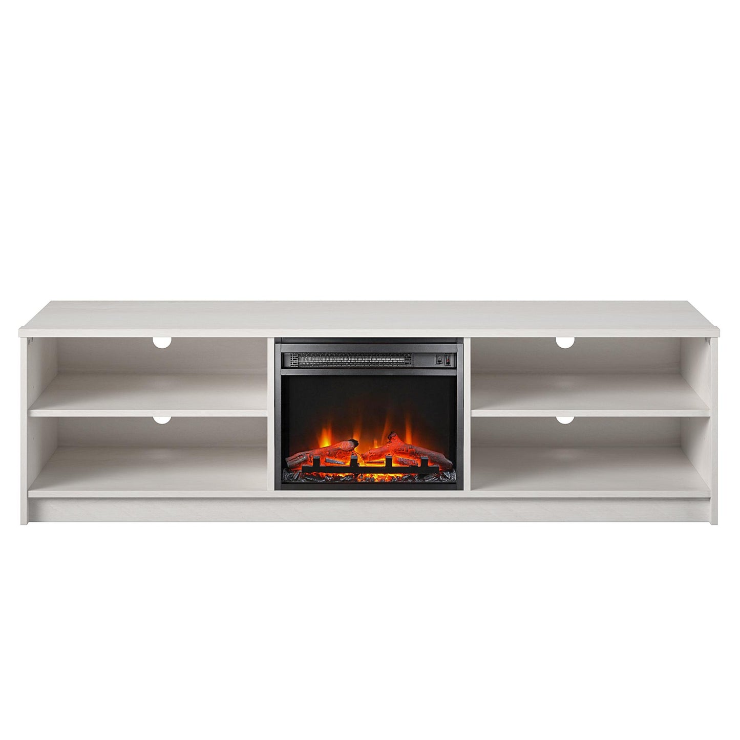 Noble 75" TV Stand with Electric Fireplace Insert and 4 Shelves - Ivory Oak