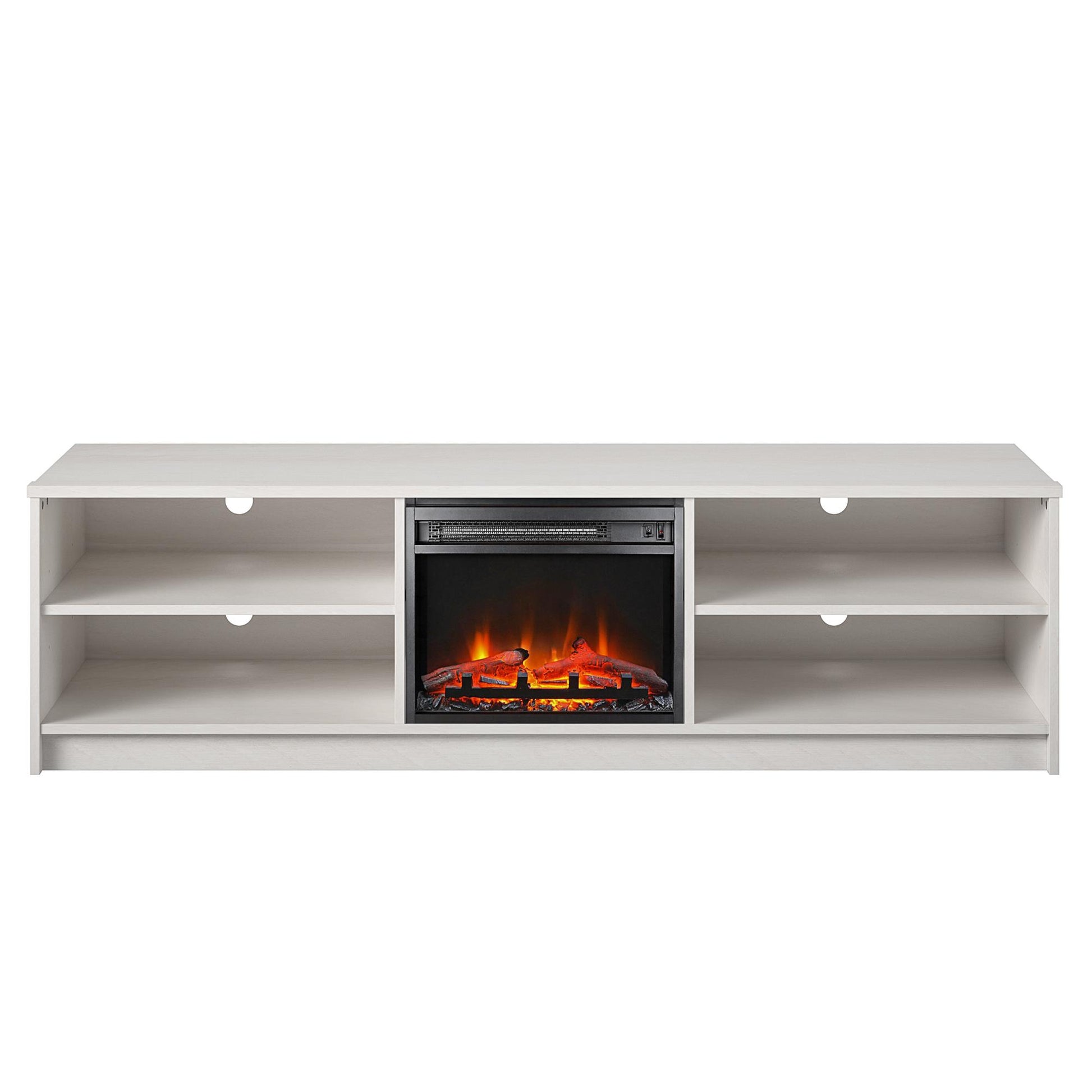 Noble 75" TV Stand with Electric Fireplace Insert and 4 Shelves - Ivory Oak