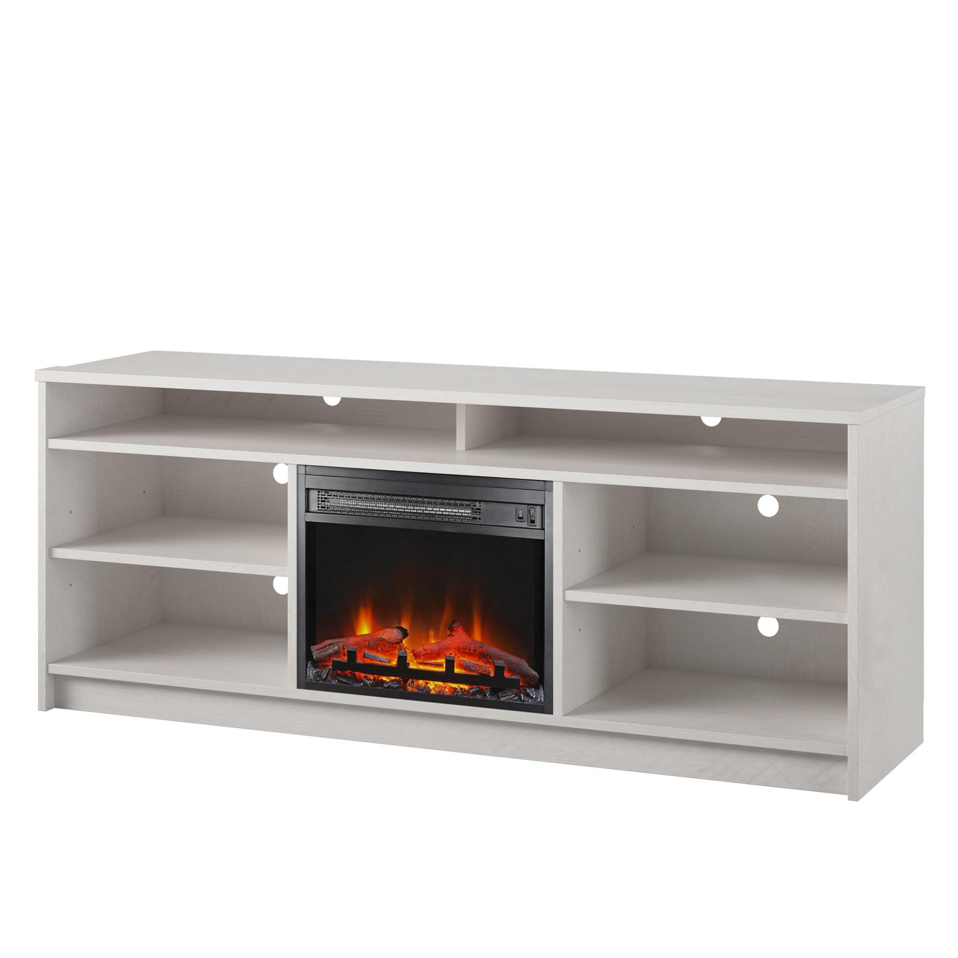 Hendrix 65" TV Stand with Electric Fireplace Insert and 6 Shelves - Ivory Oak