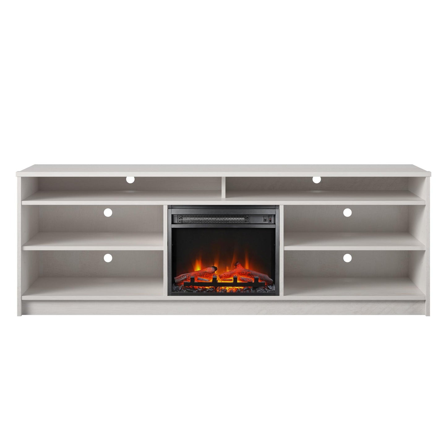 Hendrix 75" TV Stand with Electric Fireplace Insert and 6 Shelves - Ivory Oak