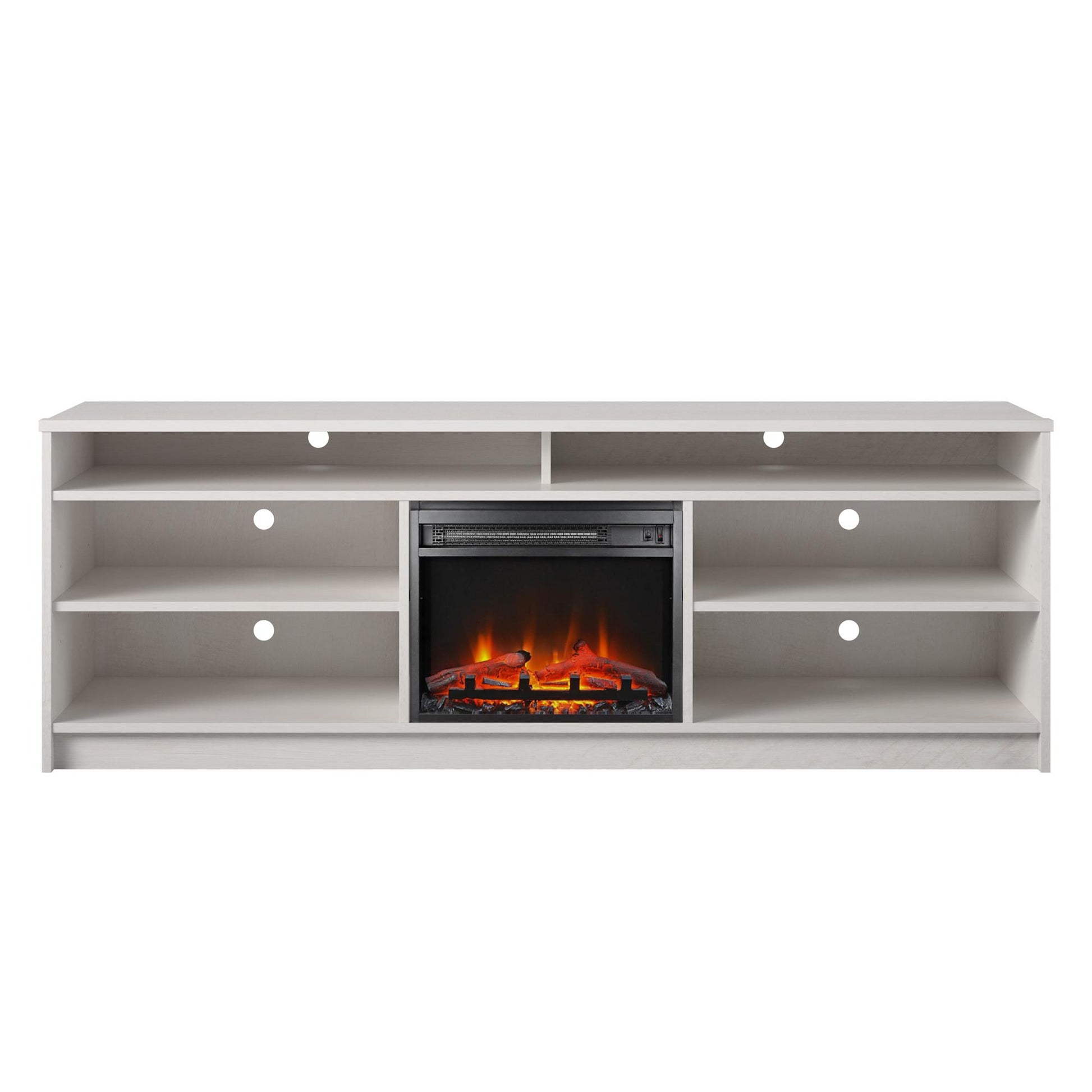 Hendrix 75" TV Stand with Electric Fireplace Insert and 6 Shelves - Ivory Oak