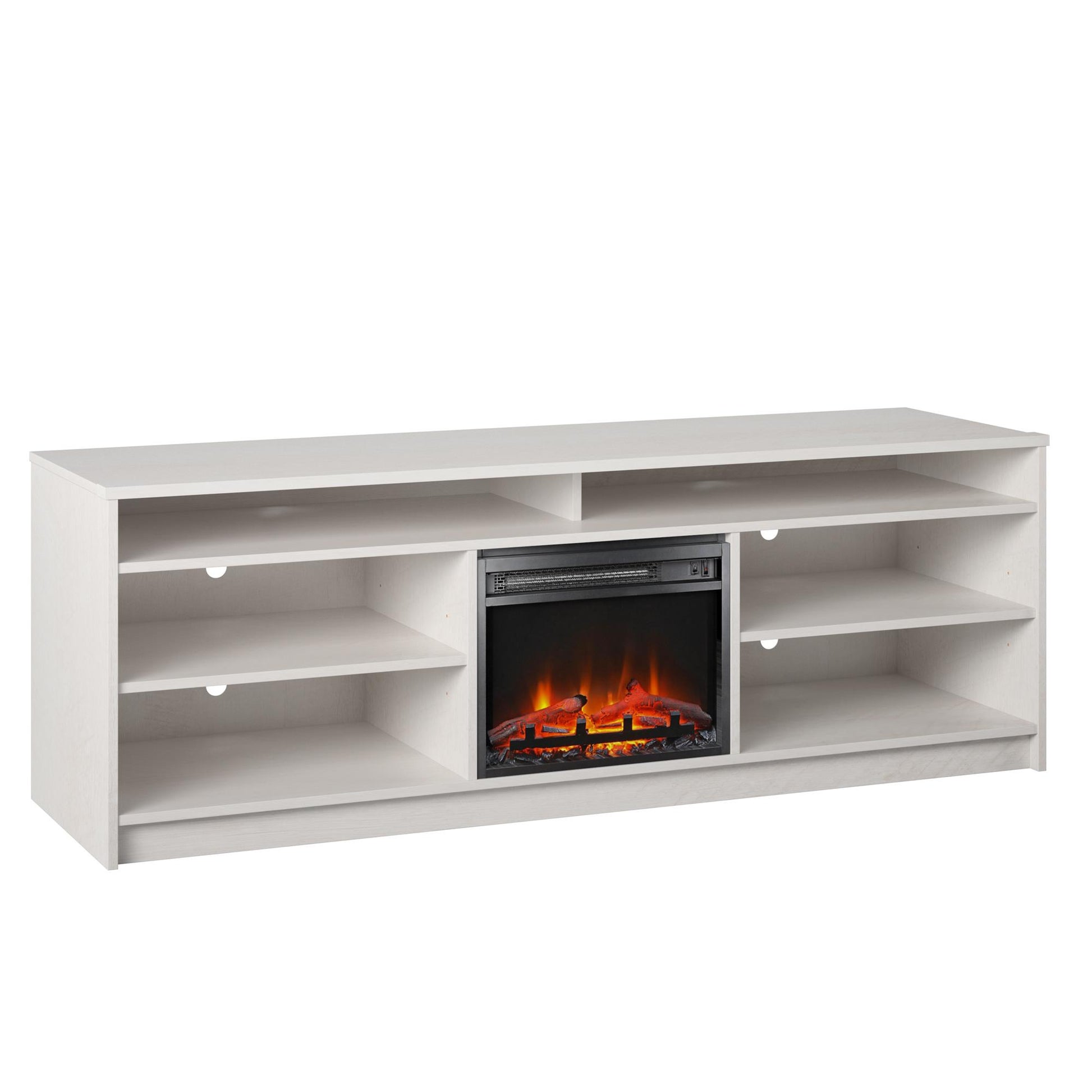 Hendrix 75" TV Stand with Electric Fireplace Insert and 6 Shelves - Ivory Oak