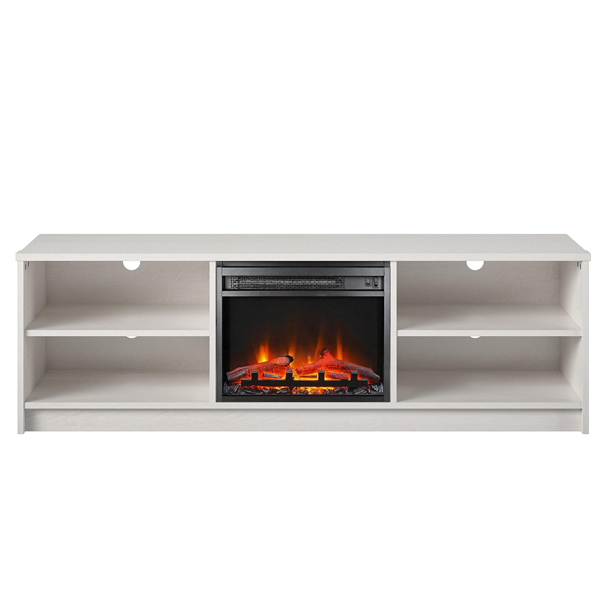 Noble 65” TV Stand with Electric Fireplace Insert and 4 Shelves - Ivory Oak
