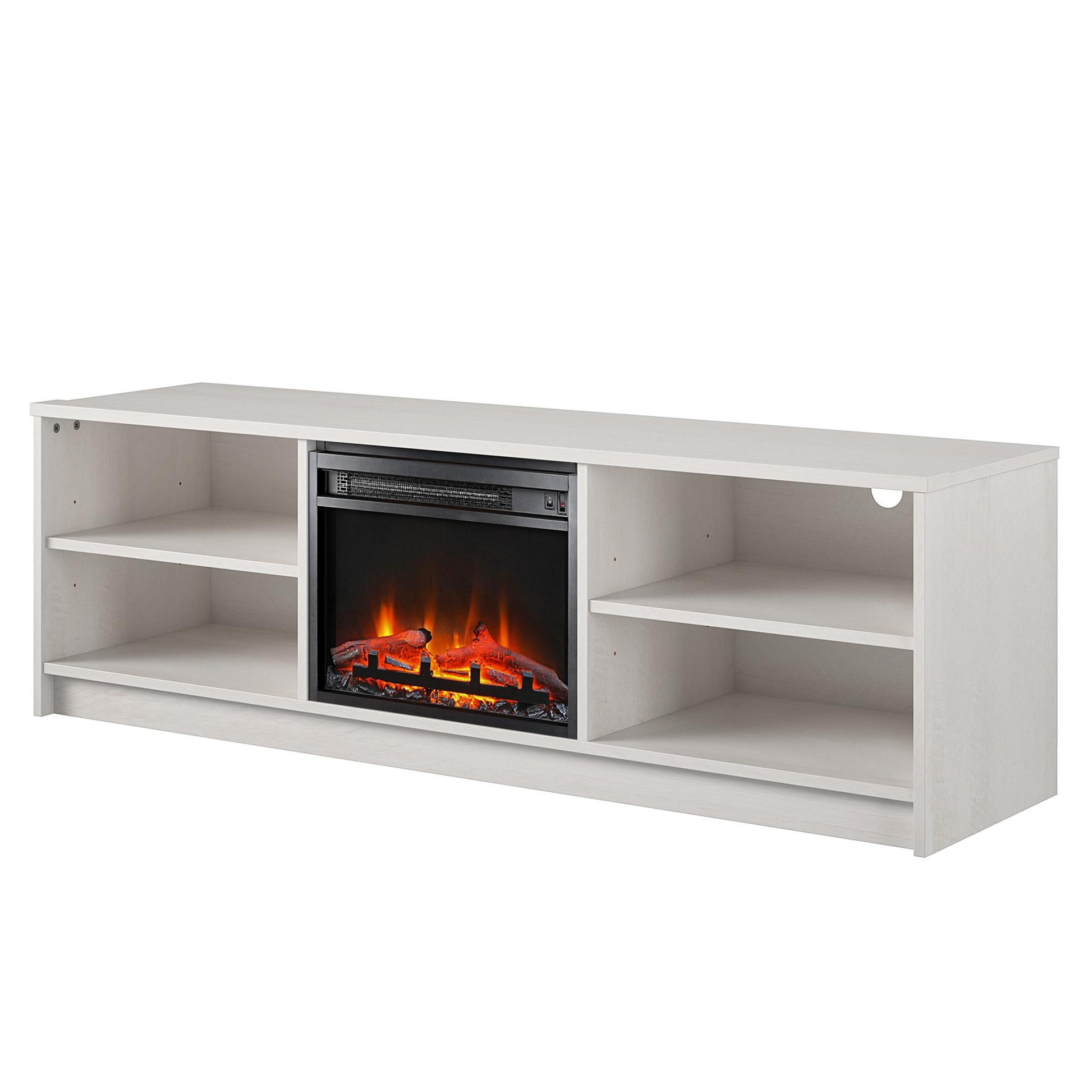 Noble 65” TV Stand with Electric Fireplace Insert and 4 Shelves - Ivory Oak