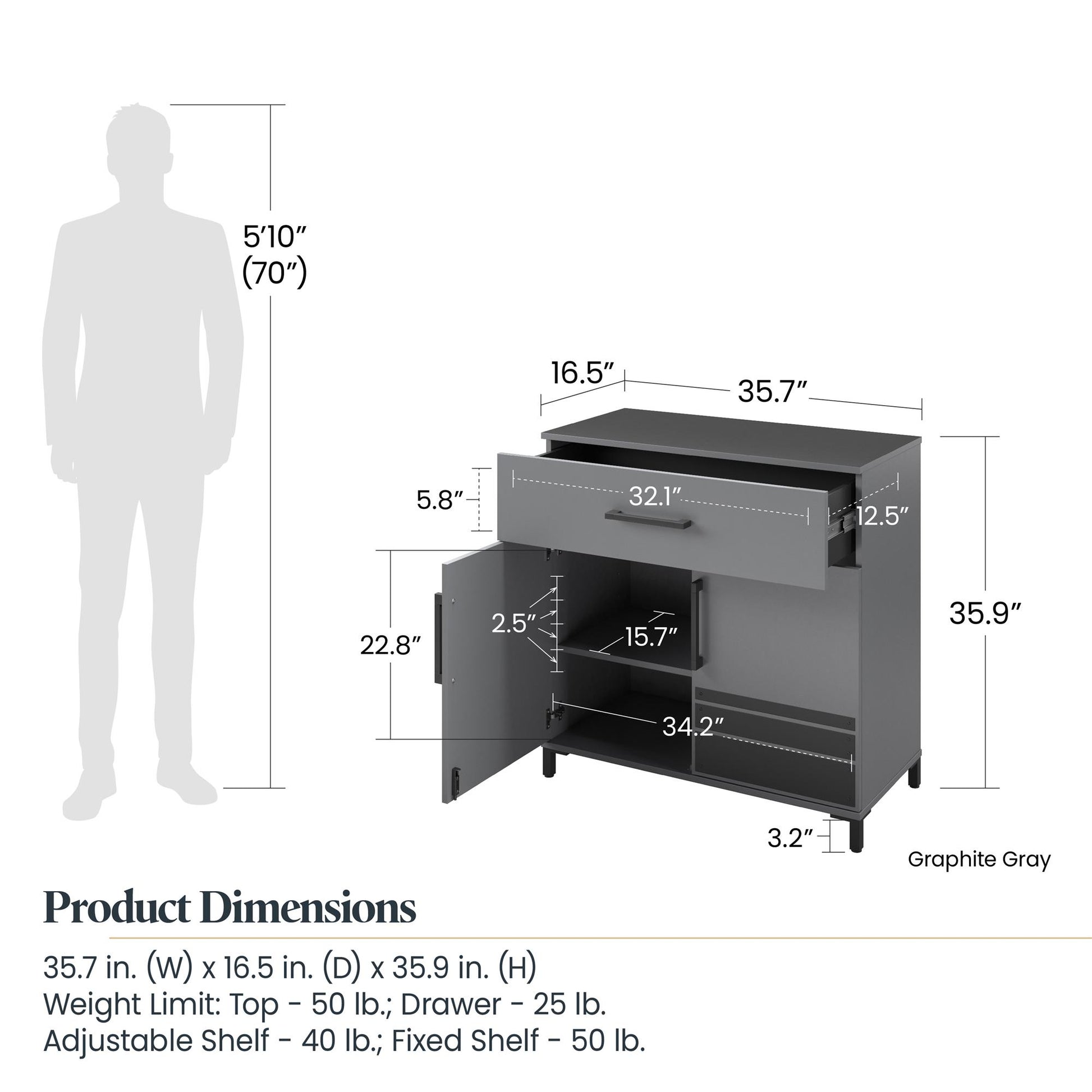 Shelby Garage Base Cabinet 2 Door/1 Drawer, Graphite - Graphite