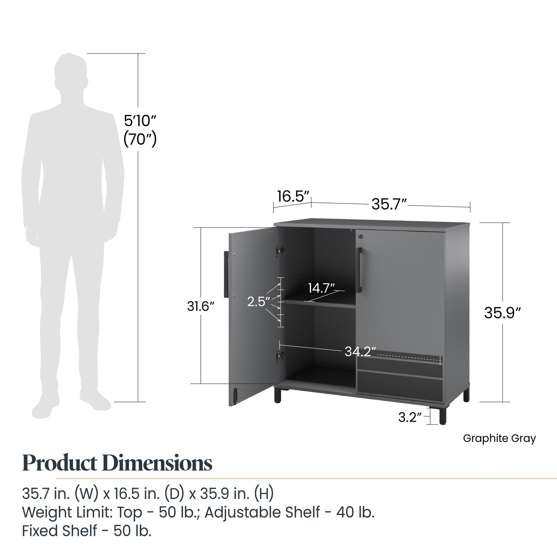 Shelby Garage Base Cabinet 2 Door - Graphite