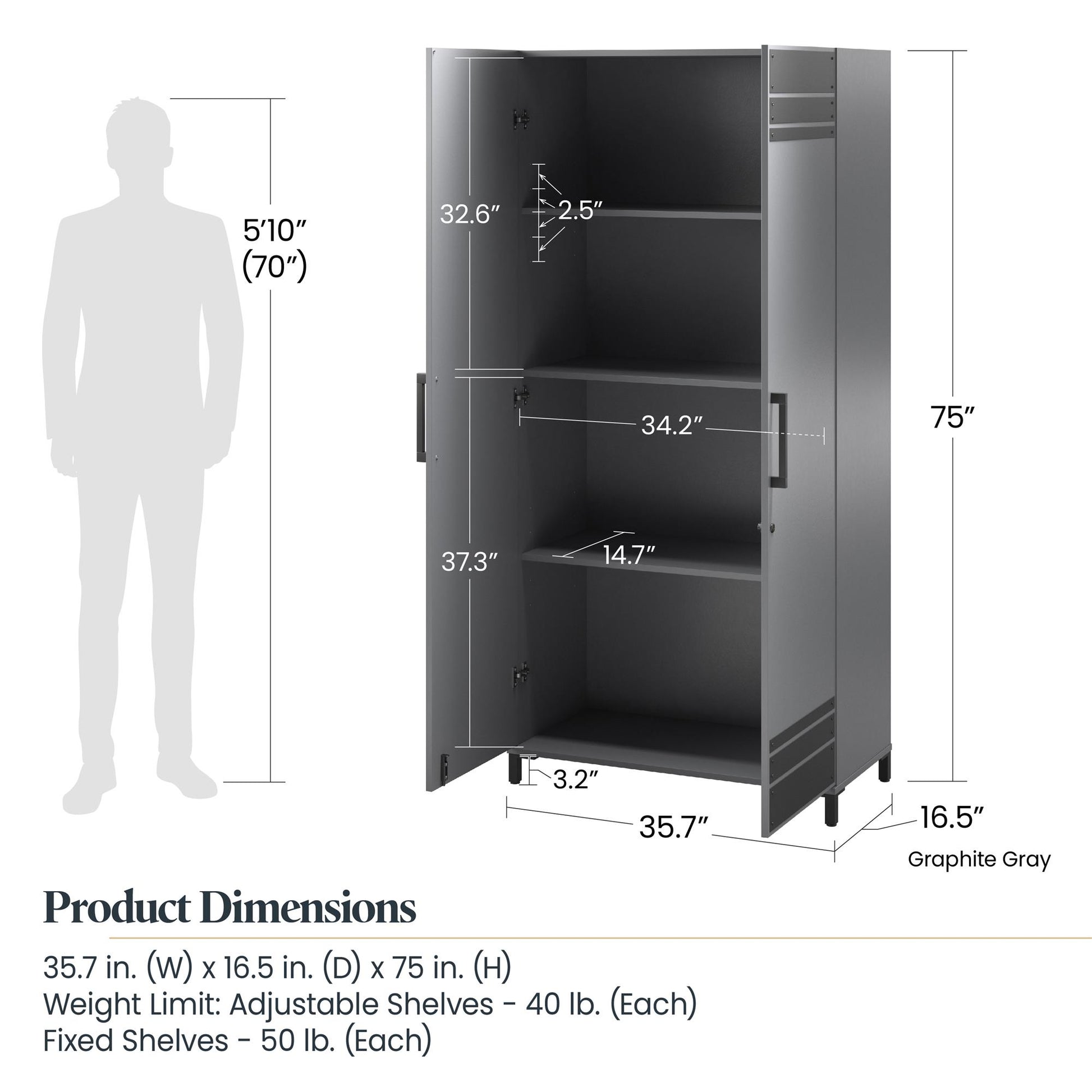 Shelby Tall Garage Cabinet 2 Door - Graphite