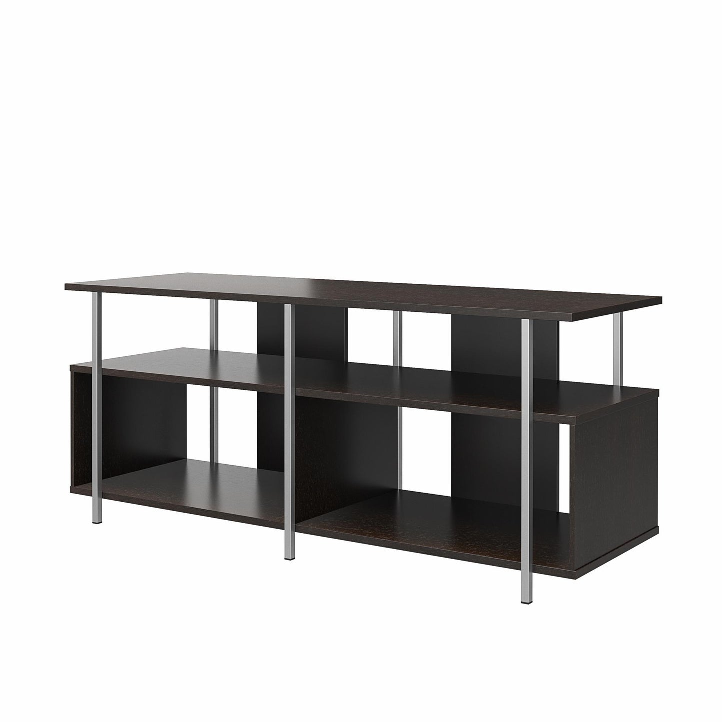 Alonso Mixed Media TV Stand with 4 Open Shelves for TVs up to 69" - Espresso