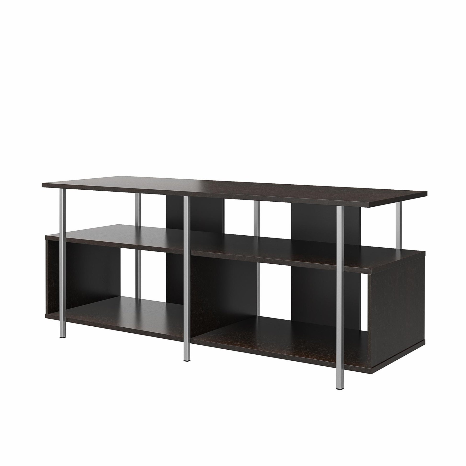 Alonso Mixed Media TV Stand with 4 Open Shelves for TVs up to 69" - Espresso