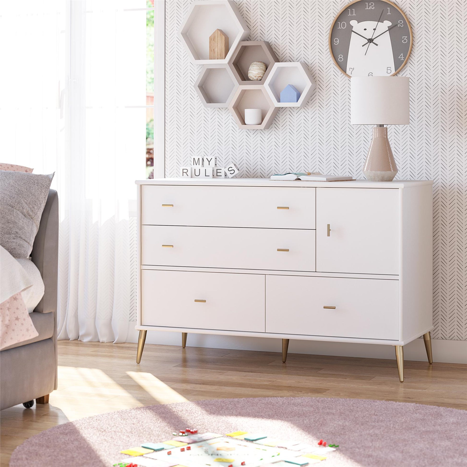 Valentina Asymmetrical 4 Drawer / 1 Door Convertible Dresser - White