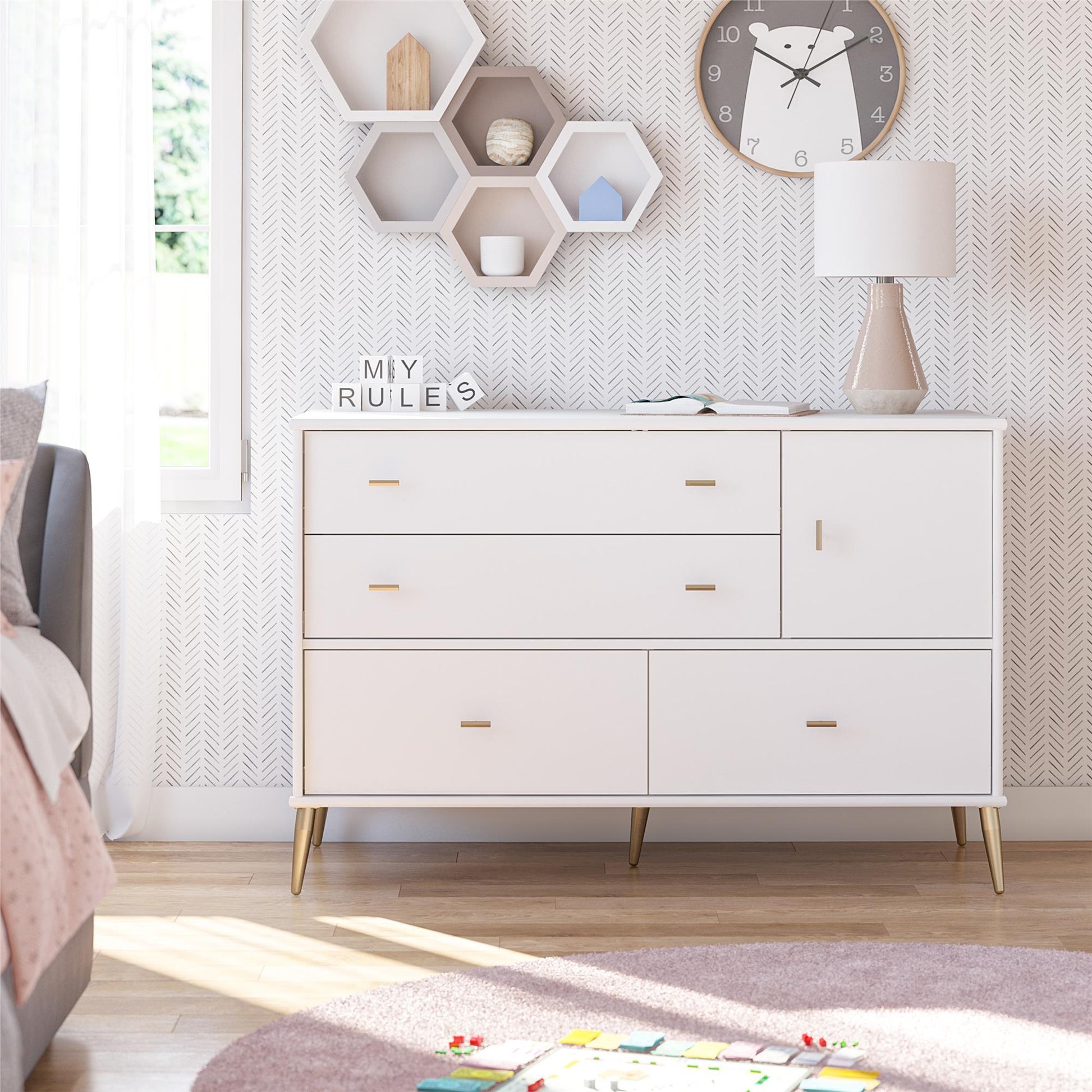 Valentina Asymmetrical 4 Drawer / 1 Door Convertible Dresser - White