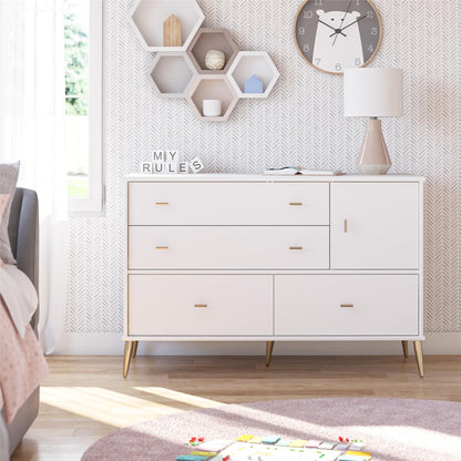 Valentina Asymmetrical 4 Drawer / 1 Door Convertible Dresser - White