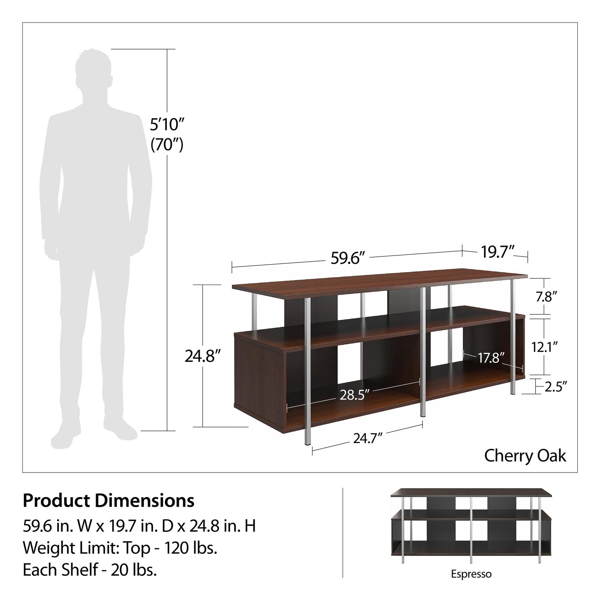 Alonso Mixed Media TV Stand with 4 Open Shelves for TVs up to 69" - Espresso