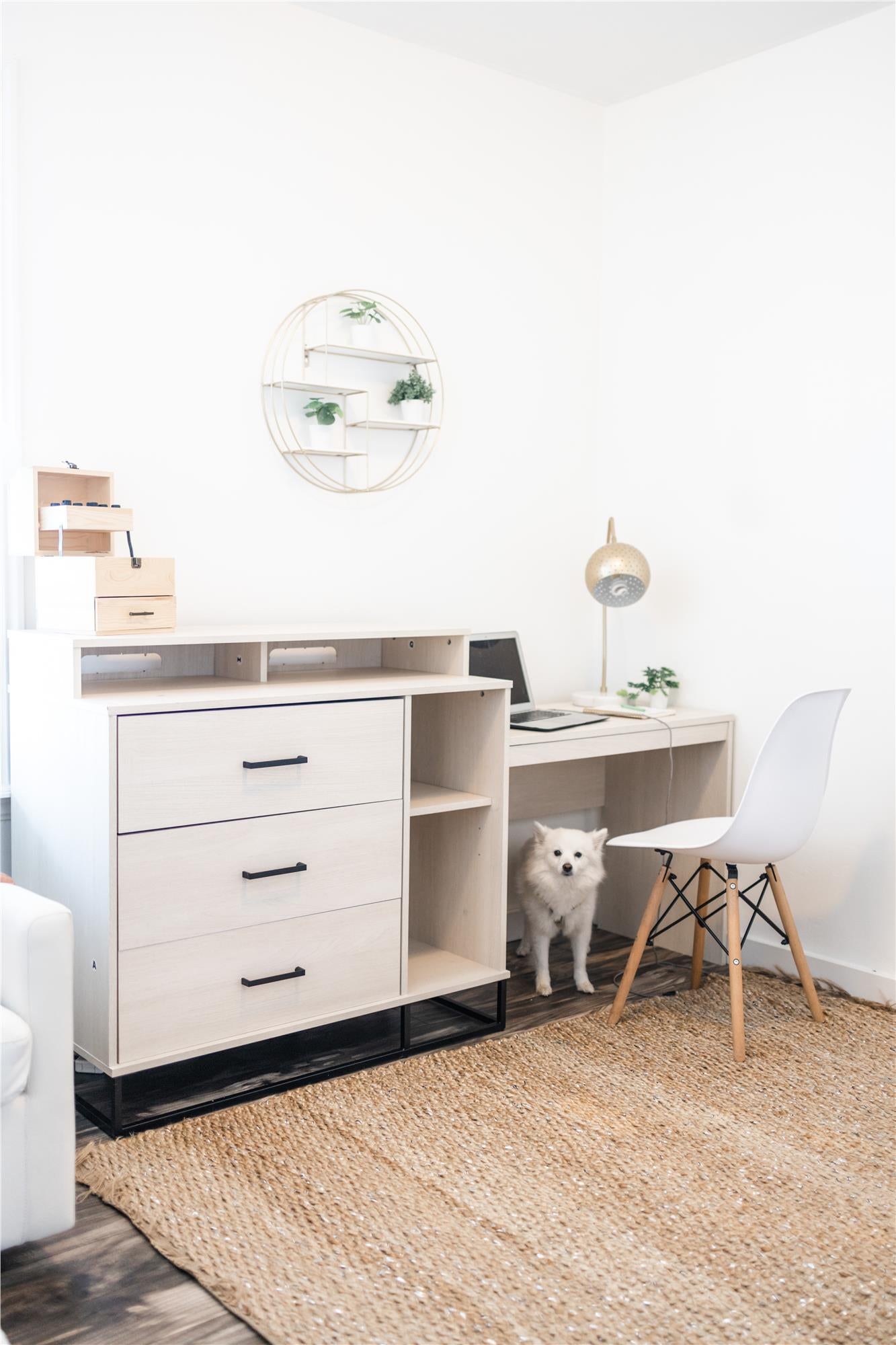 Kelly 3 in 1 Media Dresser and Desk Combo, Ivory Oak - Ivory Oak