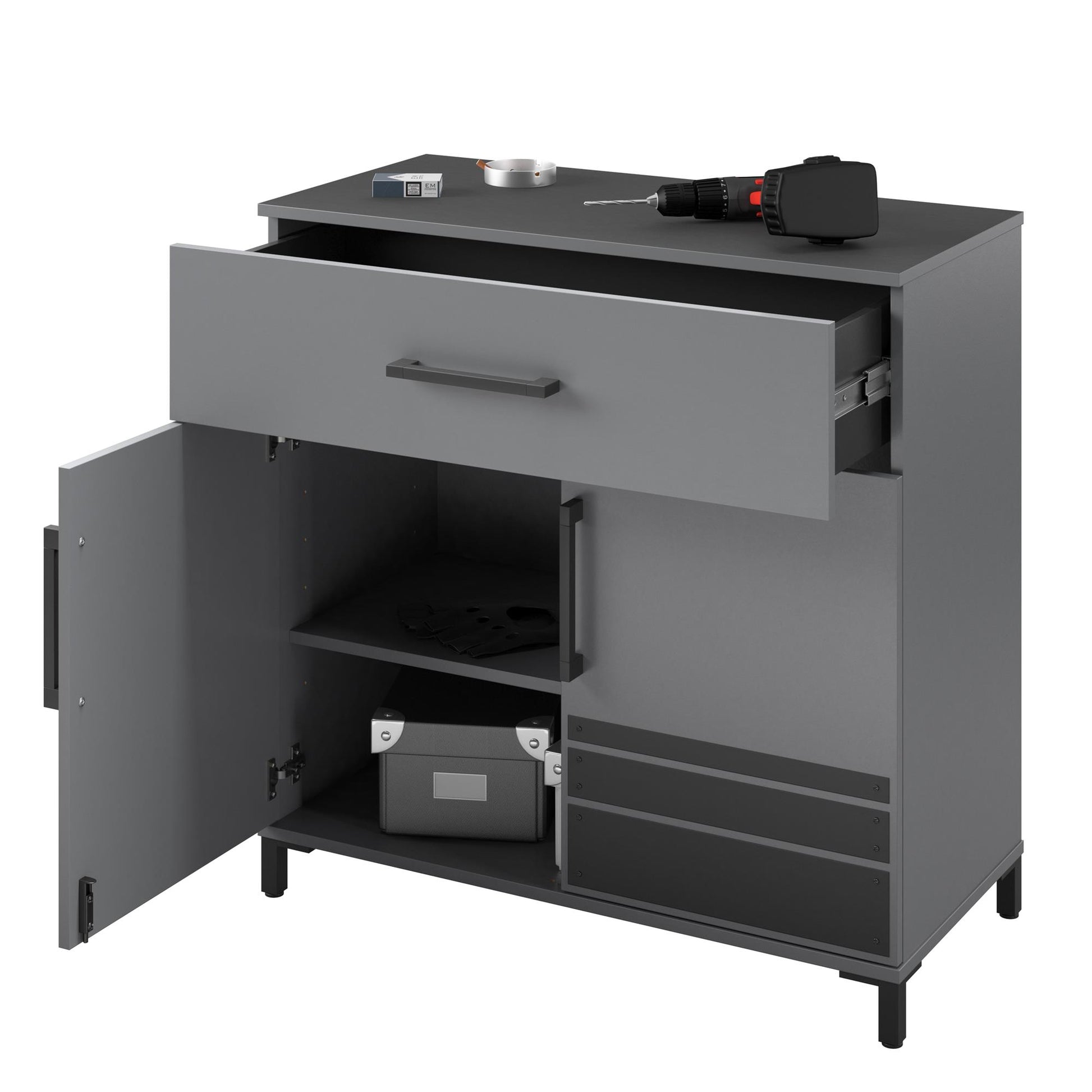 Shelby Garage Base Cabinet 2 Door/1 Drawer, Graphite - Graphite