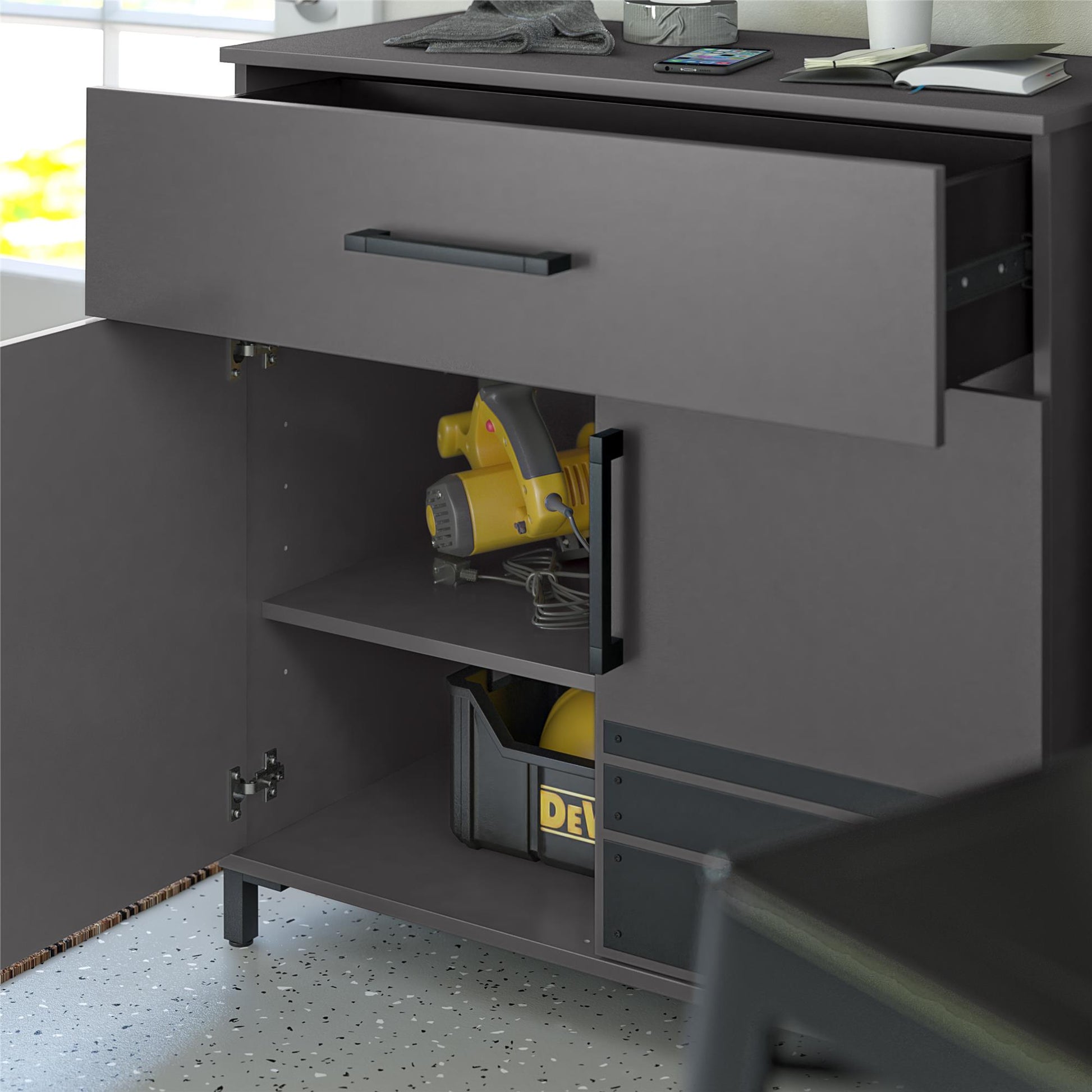 Shelby Garage Base Cabinet 2 Door/1 Drawer, Graphite - Graphite