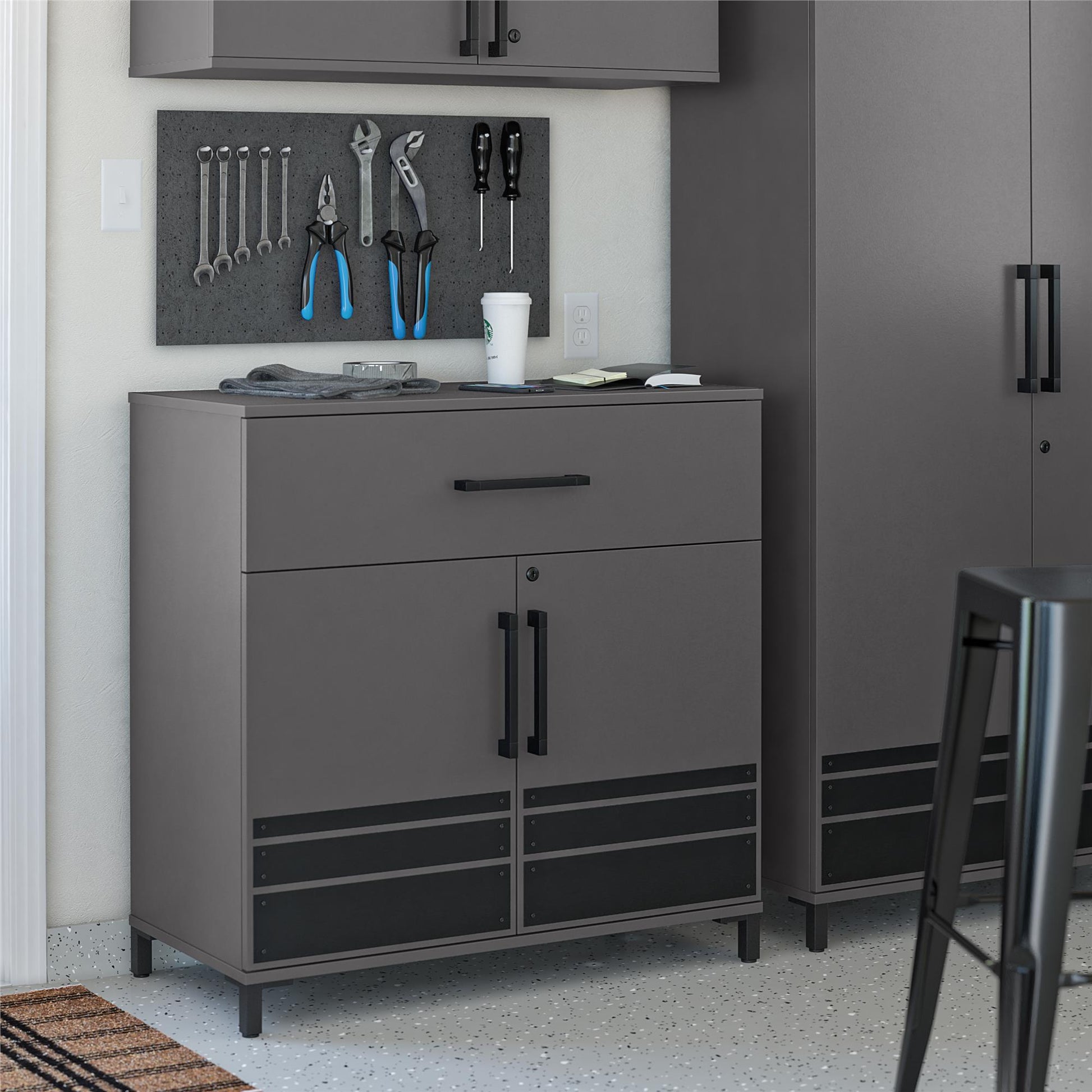 Shelby Garage Base Cabinet 2 Door/1 Drawer, Graphite - Graphite