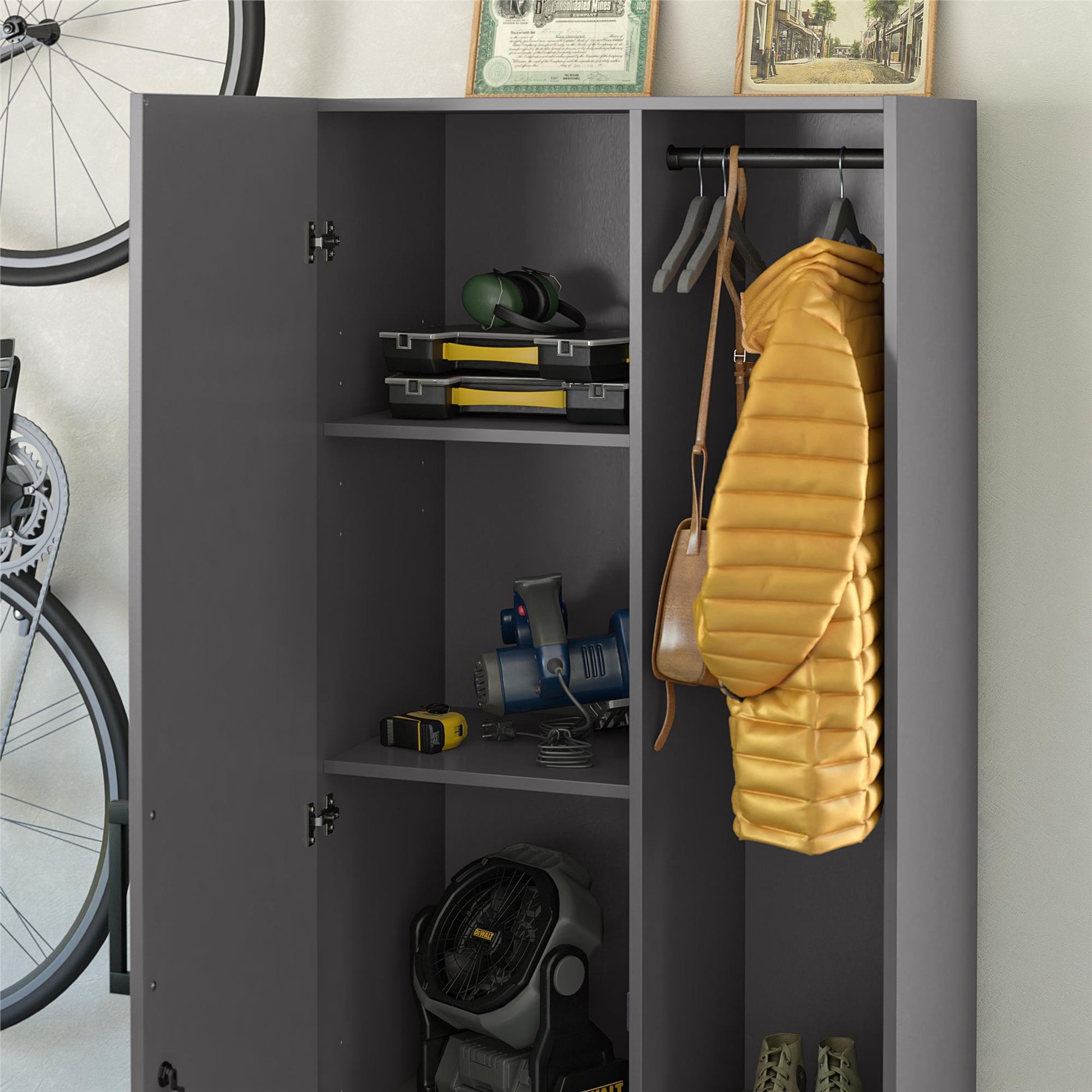 Shelby Tall Garage Cabinet with 1 Door & Hanging Rod - Graphite