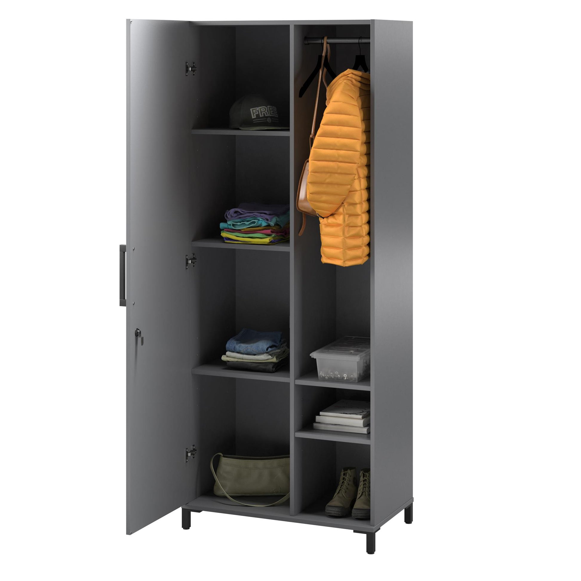 Shelby Tall Garage Cabinet with 1 Door & Hanging Rod - Graphite