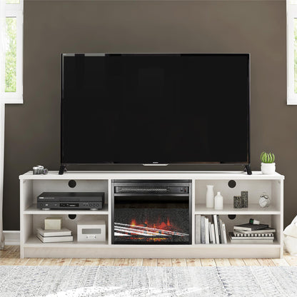 Noble 65” TV Stand with Electric Fireplace Insert and 4 Shelves - Ivory Oak