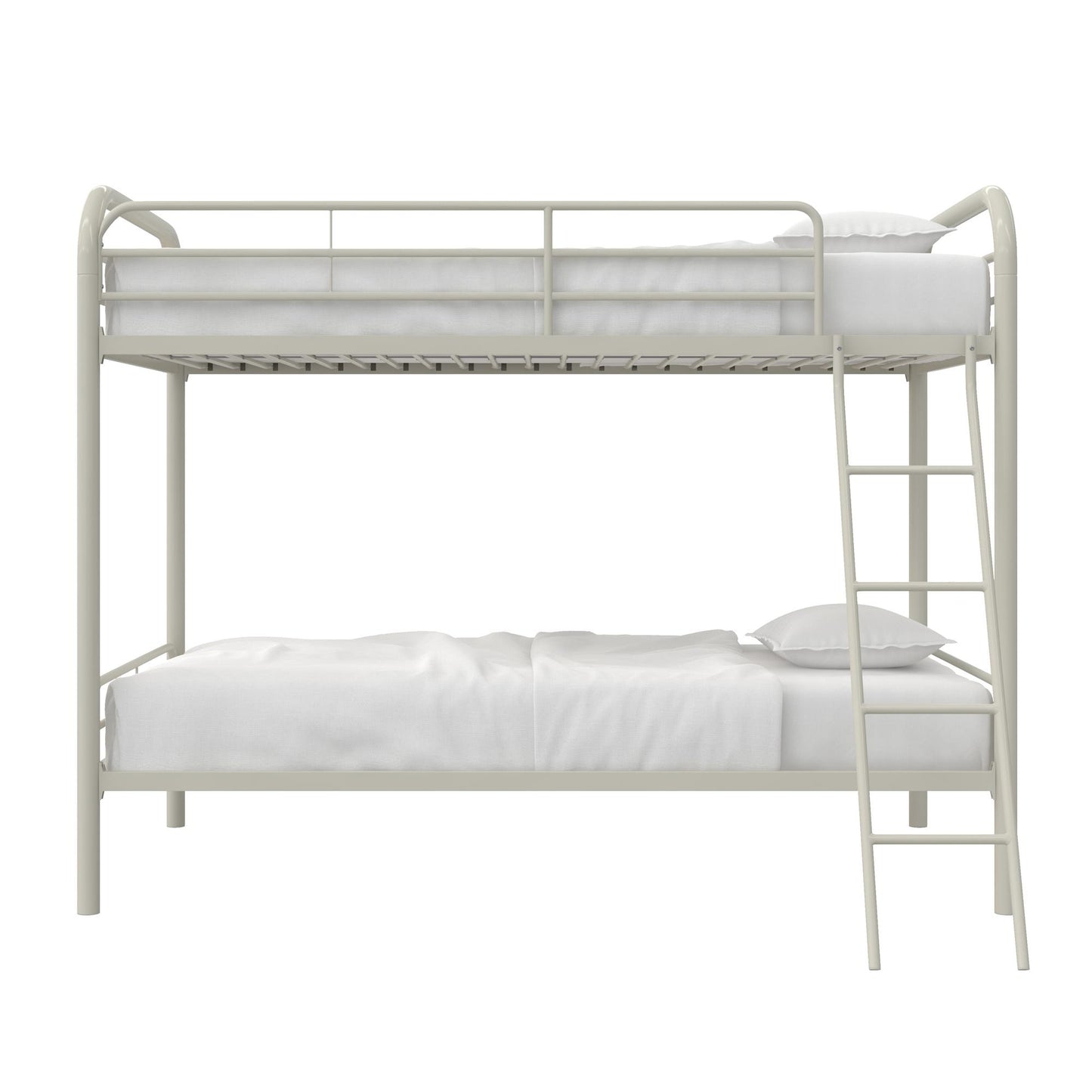 Dusty Twin over Twin Metal Bunk Bed with Slanted Front Ladder and Guardrails - White - Twin-Over-Twin