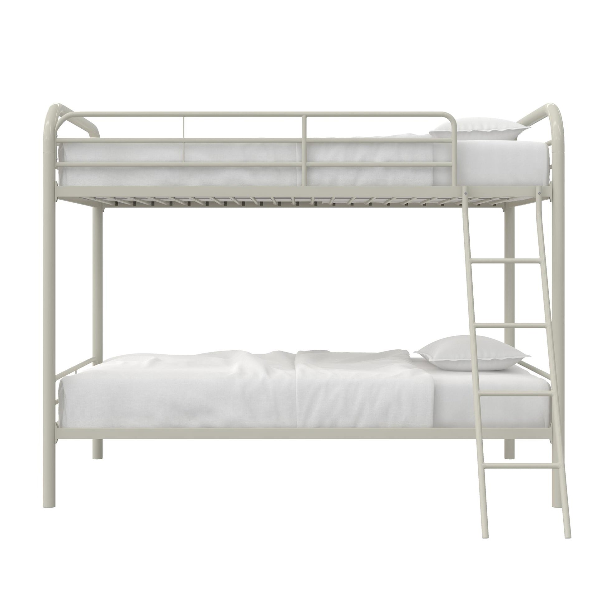 Dusty Twin over Twin Metal Bunk Bed with Slanted Front Ladder and Guardrails - White - Twin-Over-Twin