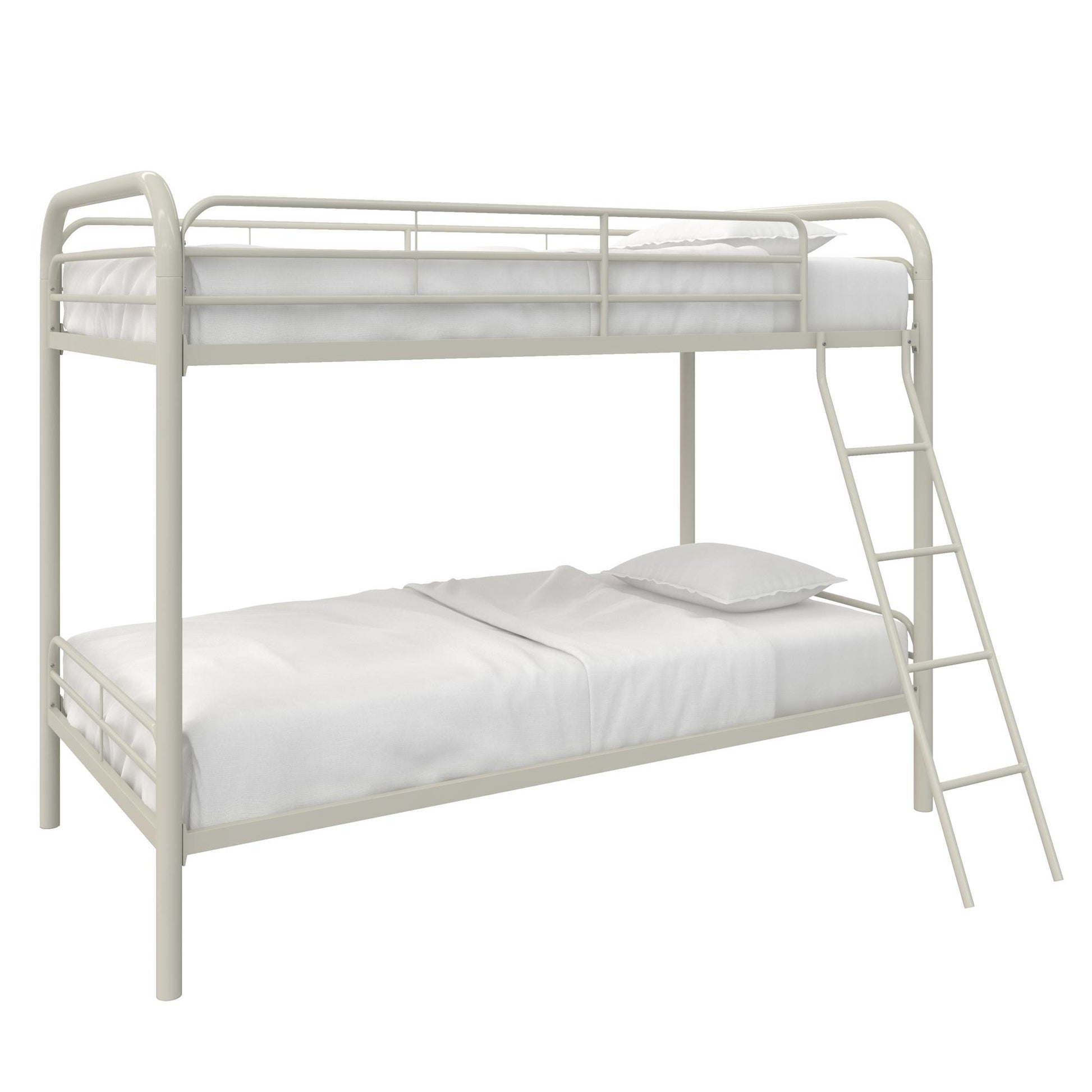 Dusty Twin over Twin Metal Bunk Bed with Slanted Front Ladder and Guardrails - White - Twin-Over-Twin