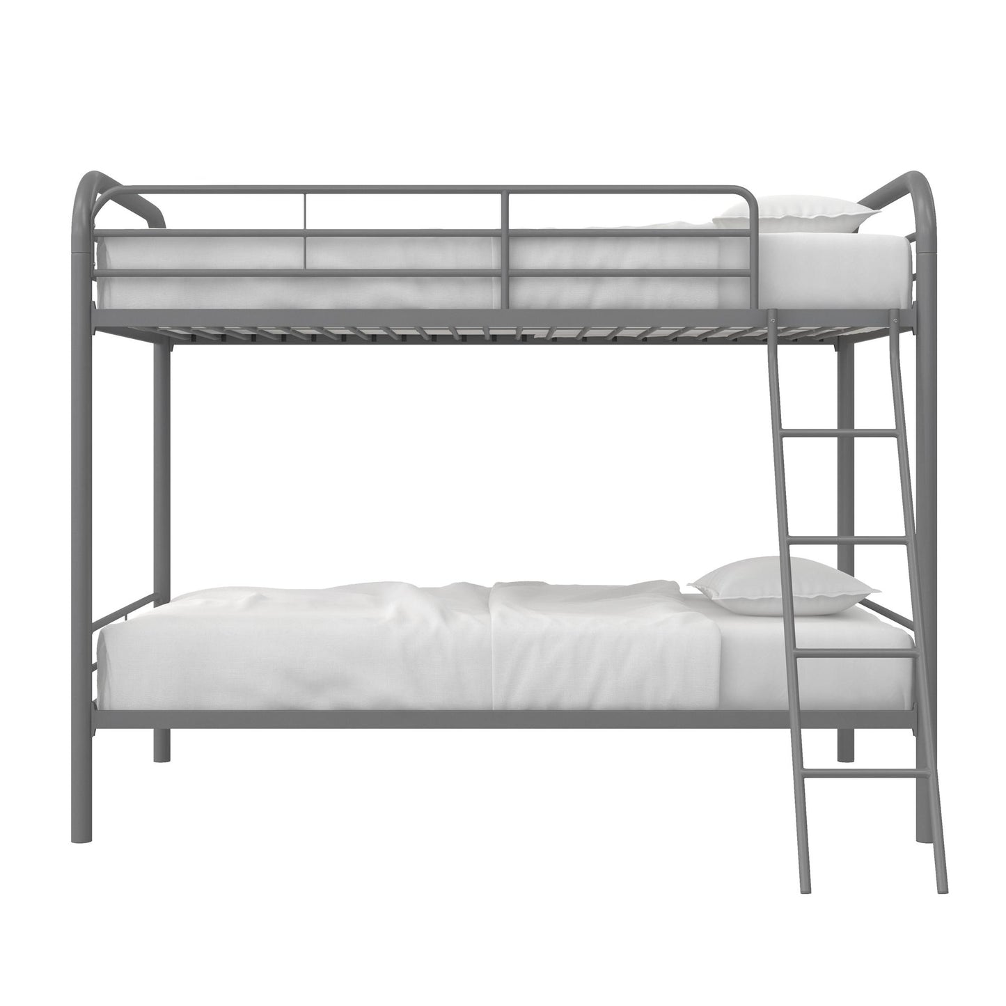 Twin over Twin Metal Bunk Bed with Slanted Front Ladder and Guardrails - Silver - Twin-Over-Twin