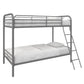 Twin over Twin Metal Bunk Bed with Slanted Front Ladder and Guardrails - Silver - Twin-Over-Twin