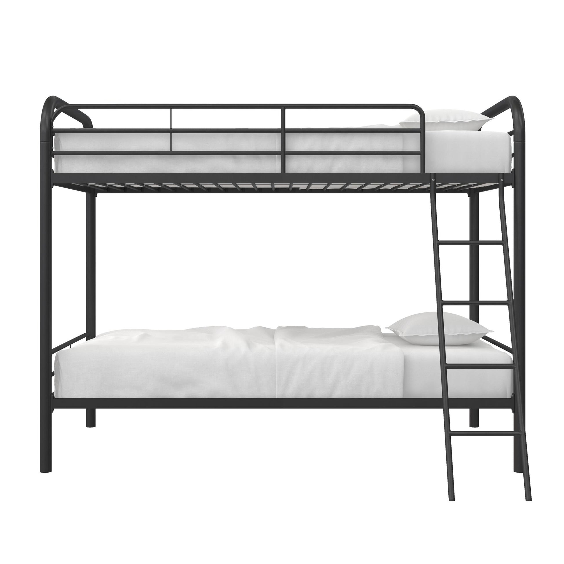 Twin over Twin Metal Bunk Bed with Slanted Front Ladder and Guardrails - Black - Twin-Over-Twin