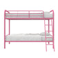Twin over Twin Metal Bunk Bed with Slanted Front Ladder and Guardrails - Pink - Twin-Over-Twin