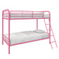 Twin over Twin Metal Bunk Bed with Slanted Front Ladder and Guardrails - Pink - Twin-Over-Twin