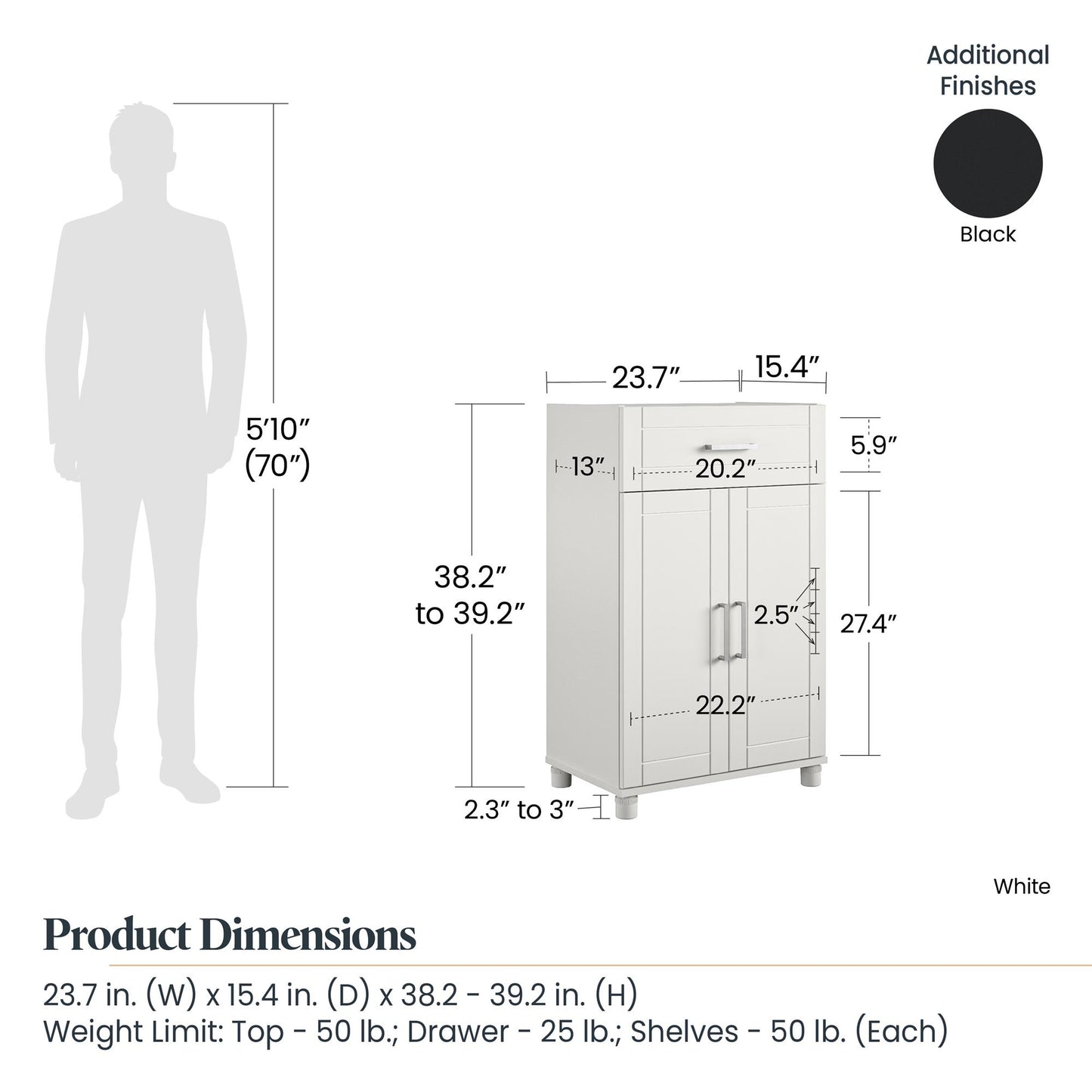 Callahan 24 Inch 1 Drawer and 2 Door Base Storage Cabinet - Black