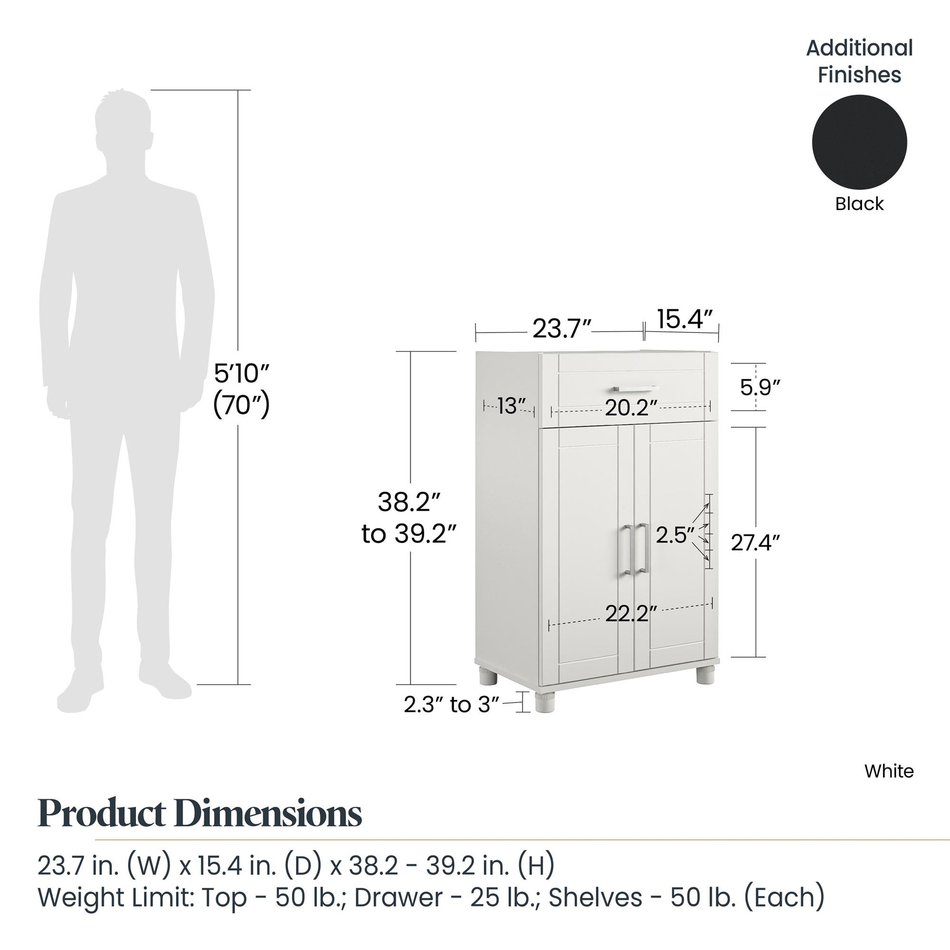 Callahan 24 Inch 1 Drawer and 2 Door Base Storage Cabinet - Black