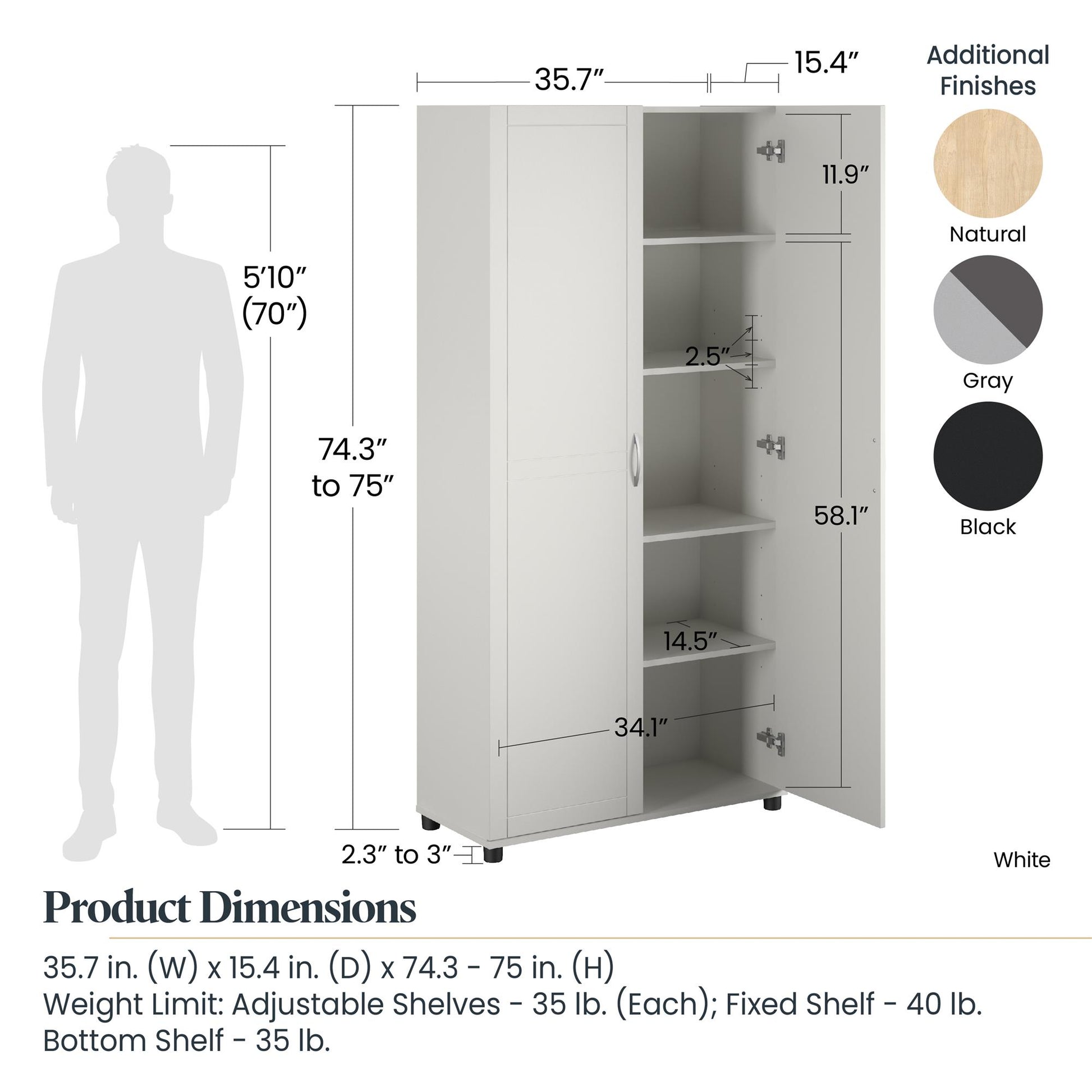 Callahan 36 Inch Multipurpose Utility Storage Cabinet - White