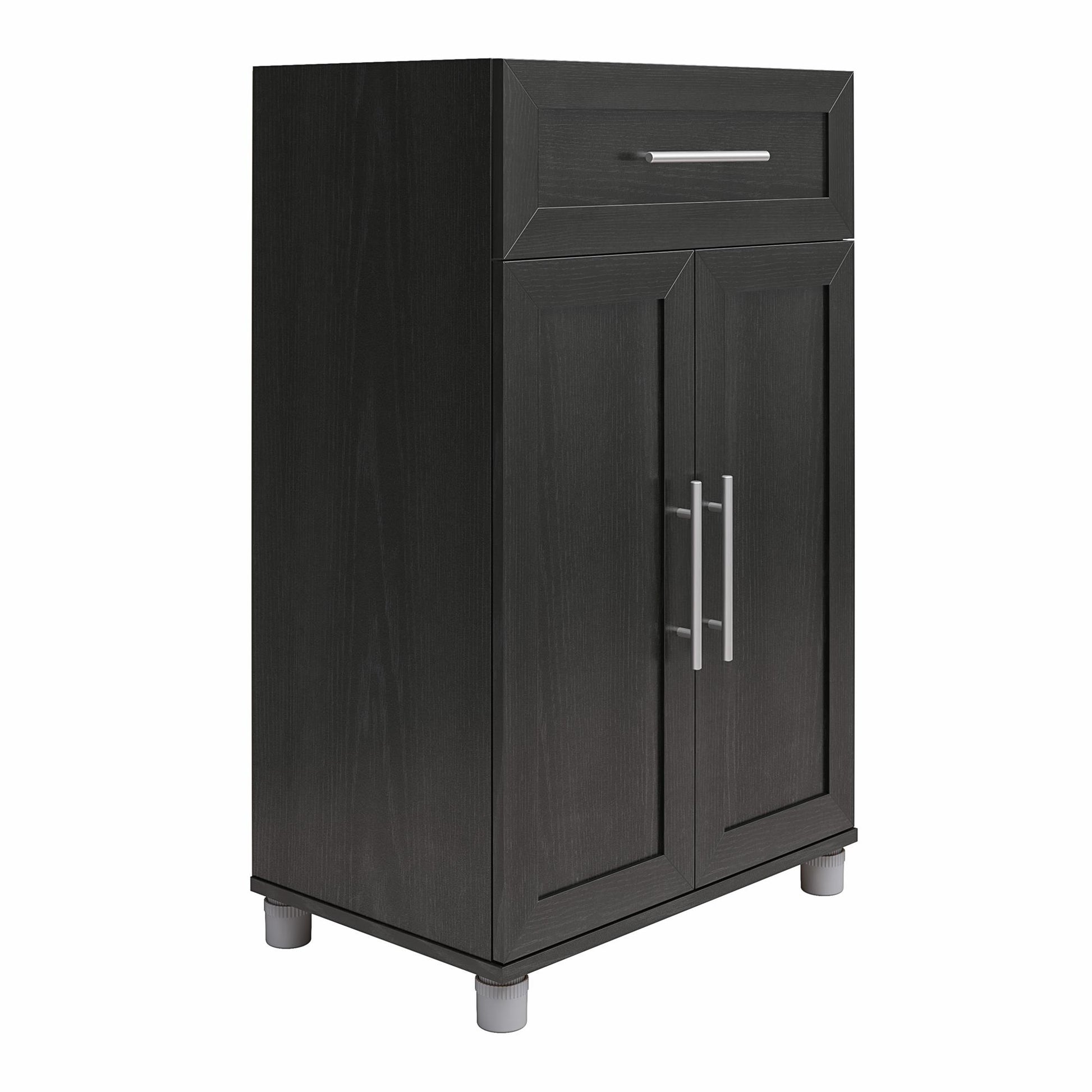 Camberly Framed 2 Door/1 Drawer Storage Cabinet, Black Oak - Black Oak