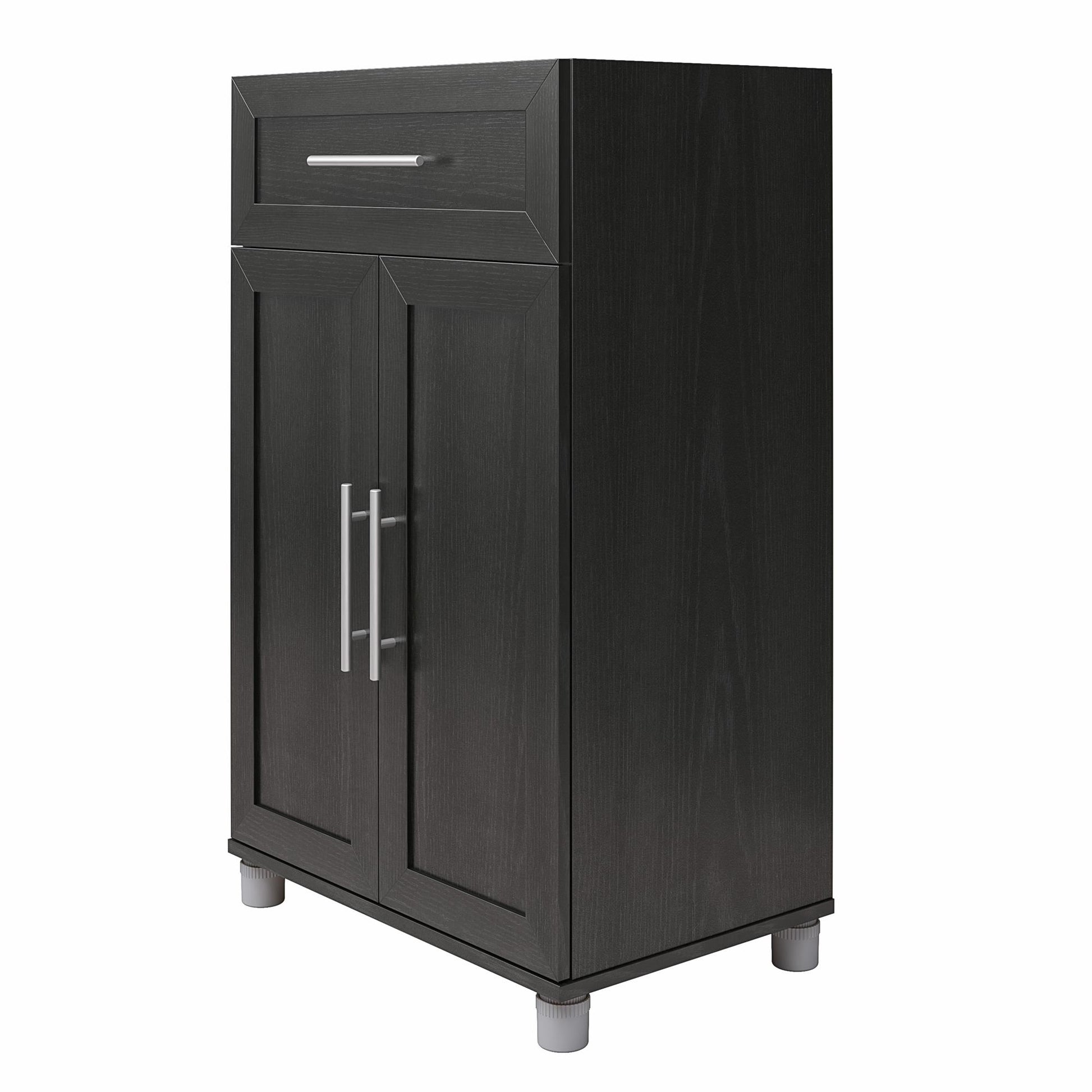 Camberly Framed 2 Door/1 Drawer Storage Cabinet, Black Oak - Black Oak