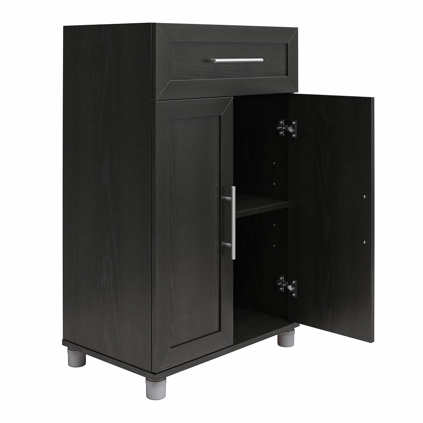 Camberly Framed 2 Door/1 Drawer Storage Cabinet, Black Oak - Black Oak