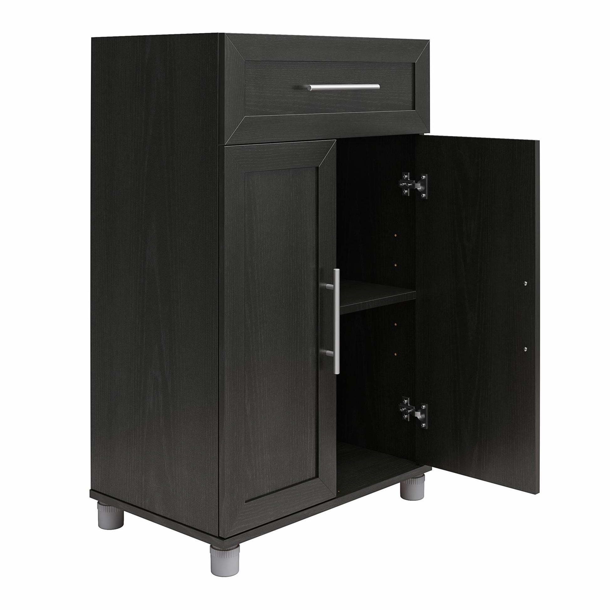 Camberly Framed 2 Door/1 Drawer Storage Cabinet, Black Oak - Black Oak