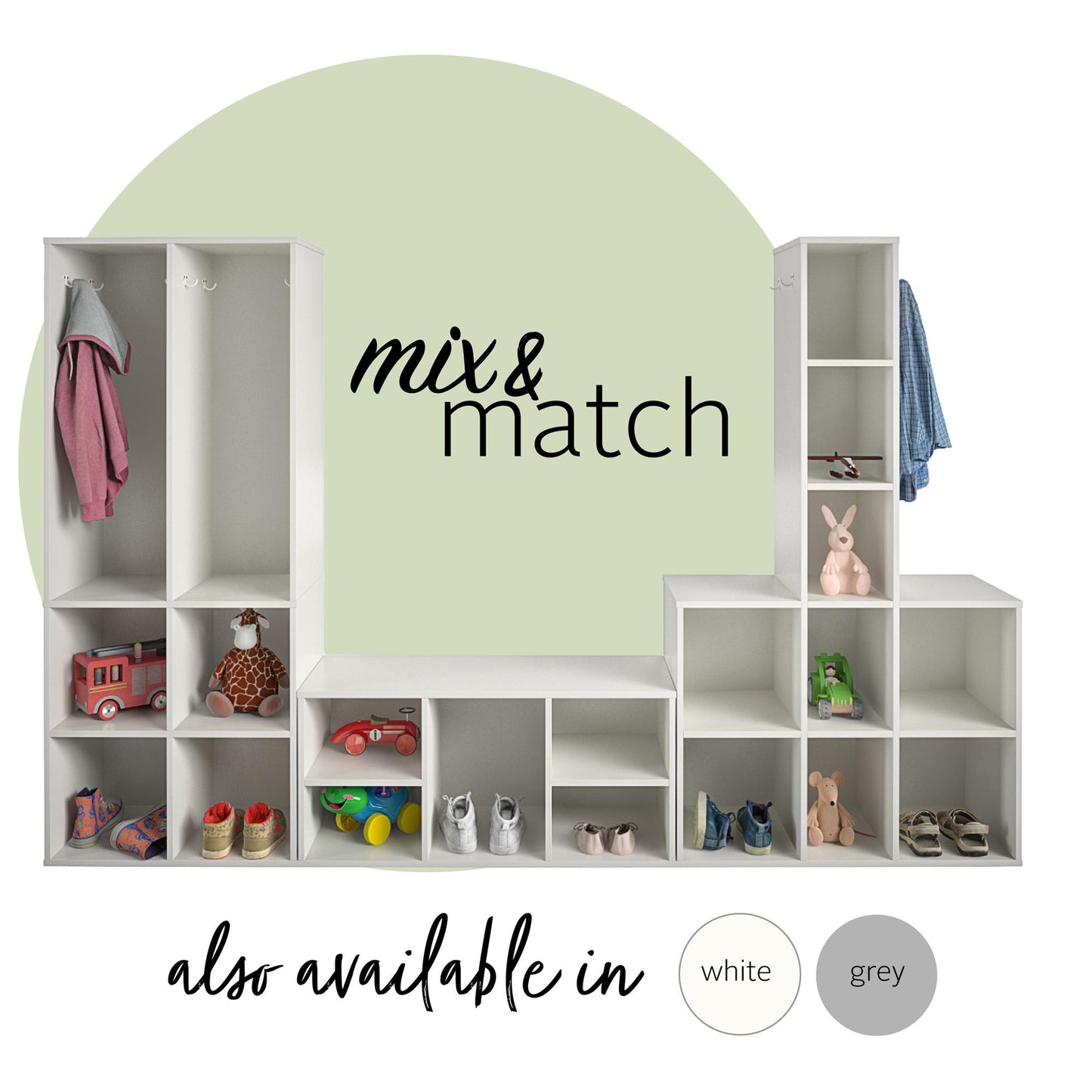 Jocelyn Kids Coat Rack with 6 Cube Storage and 4 Metal Hooks - Dove Gray