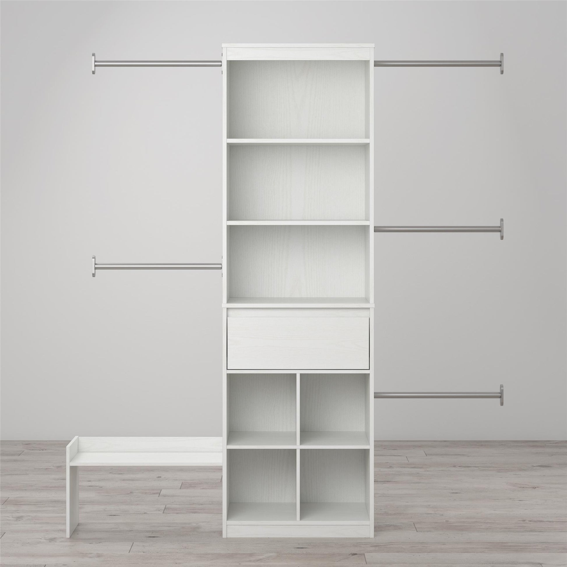 Grow with Me Adjustable Kids’ Closet Organizer System with Adjustable Poles - White